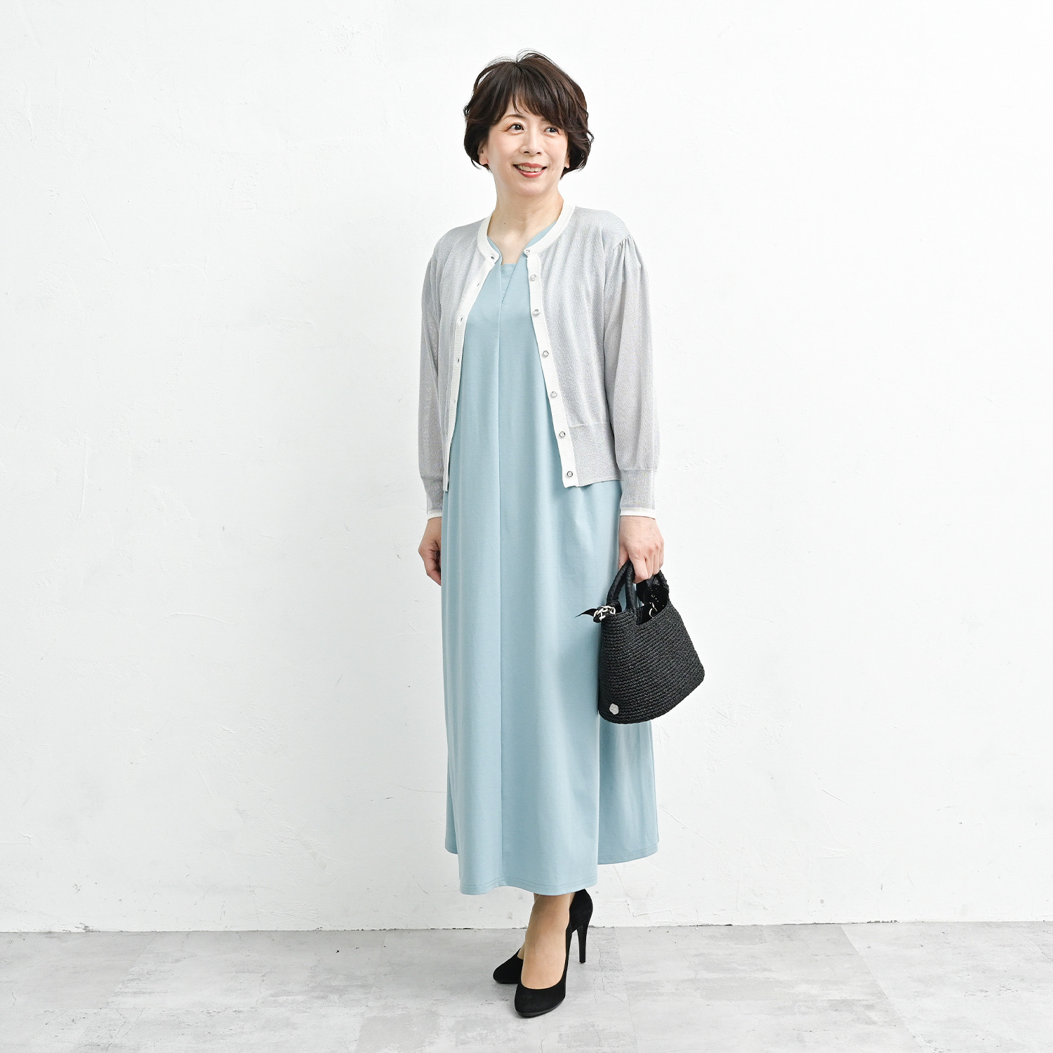 アンリック　オー　ブルー 接触冷感・ＵＶカット ターンバックスリーブ 細見えフレアーワンピース ＜着丈１２０ｃｍ＞