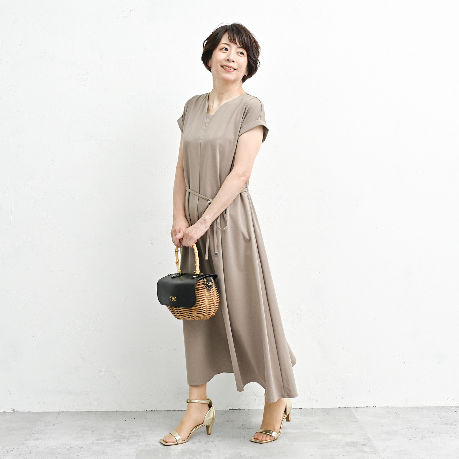 アンリック　オー　ブルー 接触冷感・ＵＶカット ターンバックスリーブ 細見えフレアーワンピース ＜着丈１２０ｃｍ＞