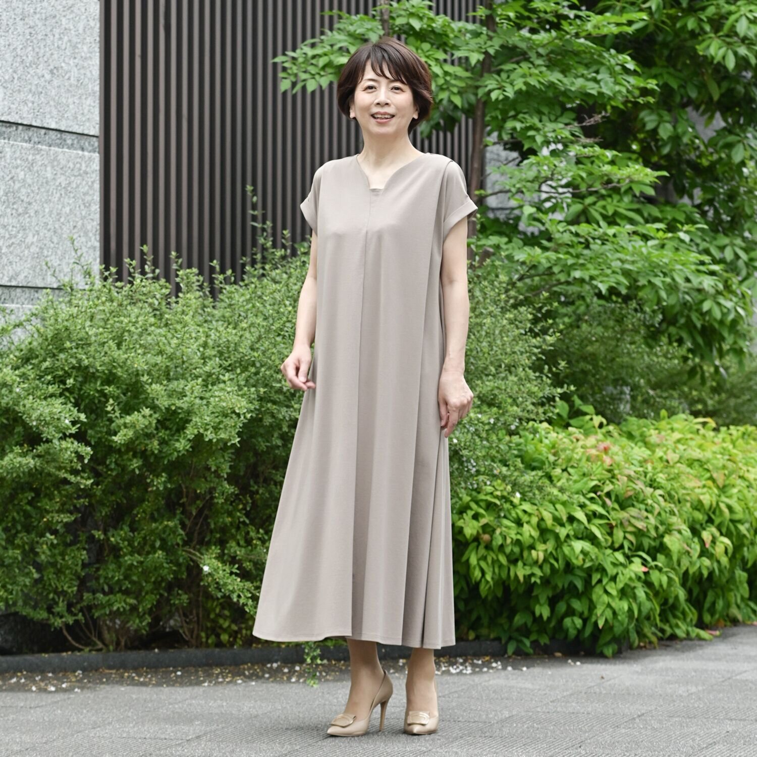 アンリック　オー　ブルー 接触冷感・ＵＶカット ターンバックスリーブ 細見えフレアーワンピース ＜着丈１２０ｃｍ＞