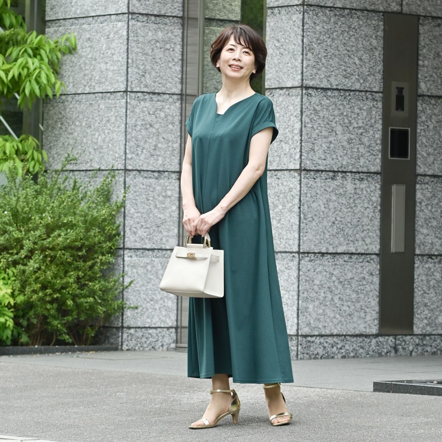 アンリック　オー　ブルー 接触冷感・ＵＶカット ターンバックスリーブ 細見えフレアーワンピース ＜着丈１２０ｃｍ＞