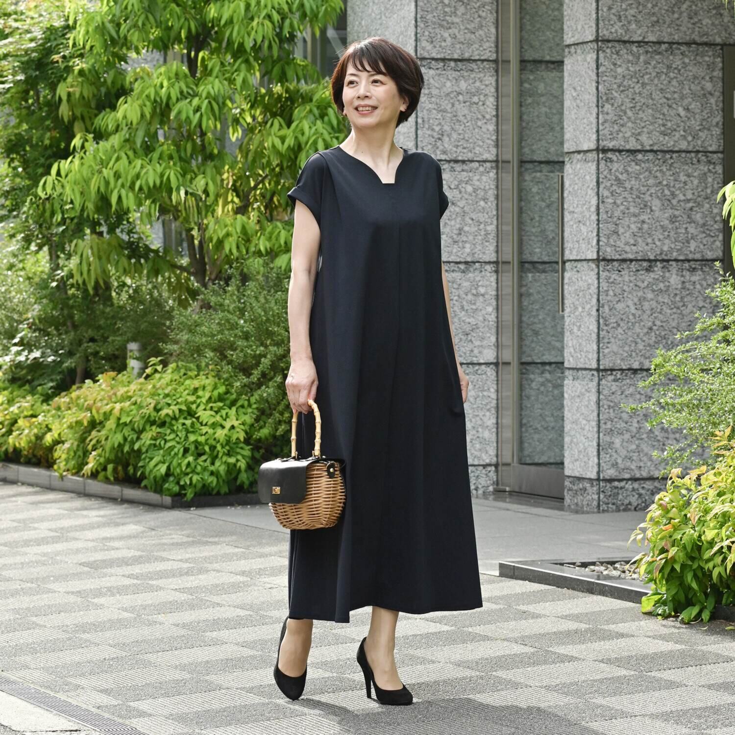 アンリック　オー　ブルー 接触冷感・ＵＶカット ターンバックスリーブ 細見えフレアーワンピース ＜着丈１２０ｃｍ＞