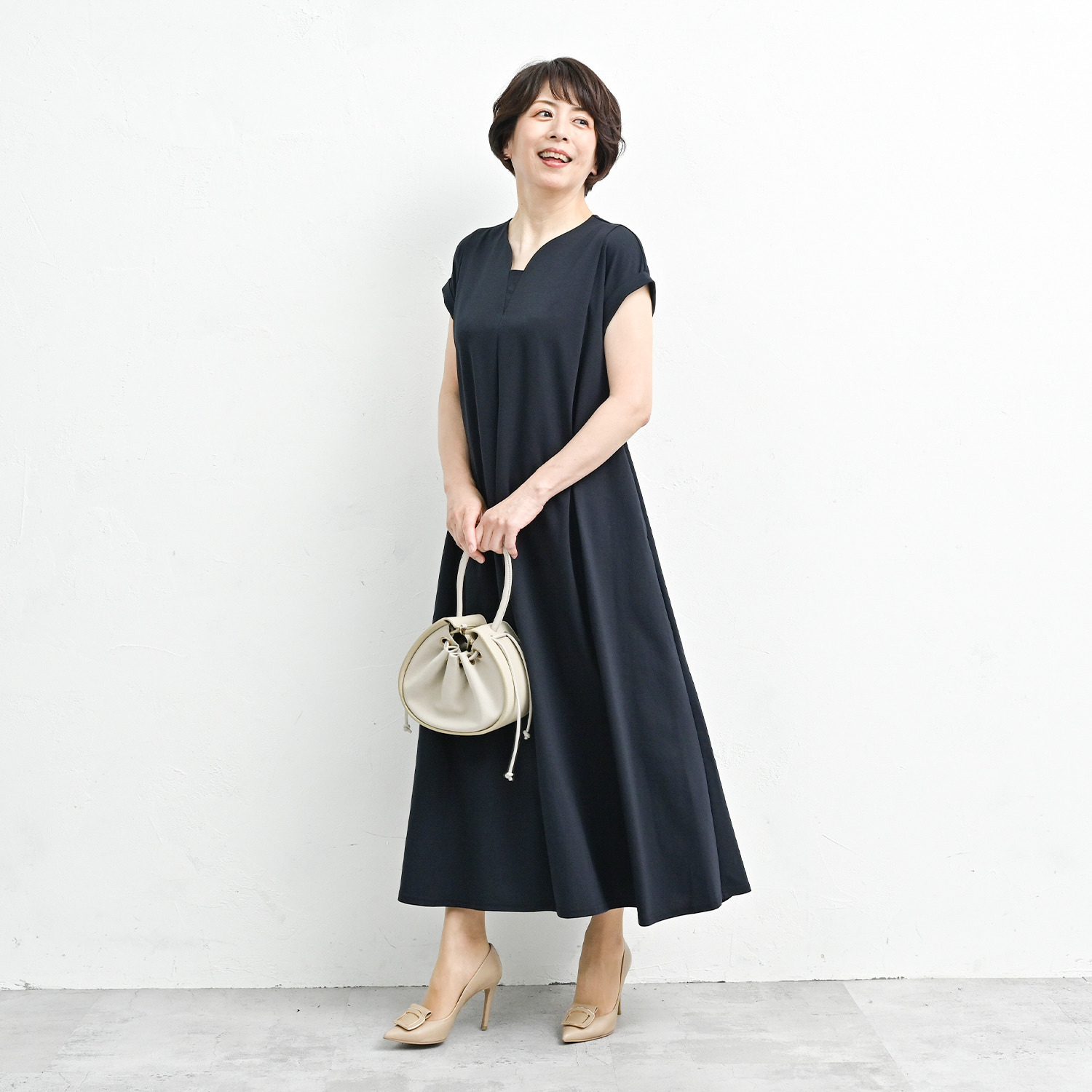 アンリック　オー　ブルー 接触冷感・ＵＶカット ターンバックスリーブ 細見えフレアーワンピース ＜着丈１２０ｃｍ＞