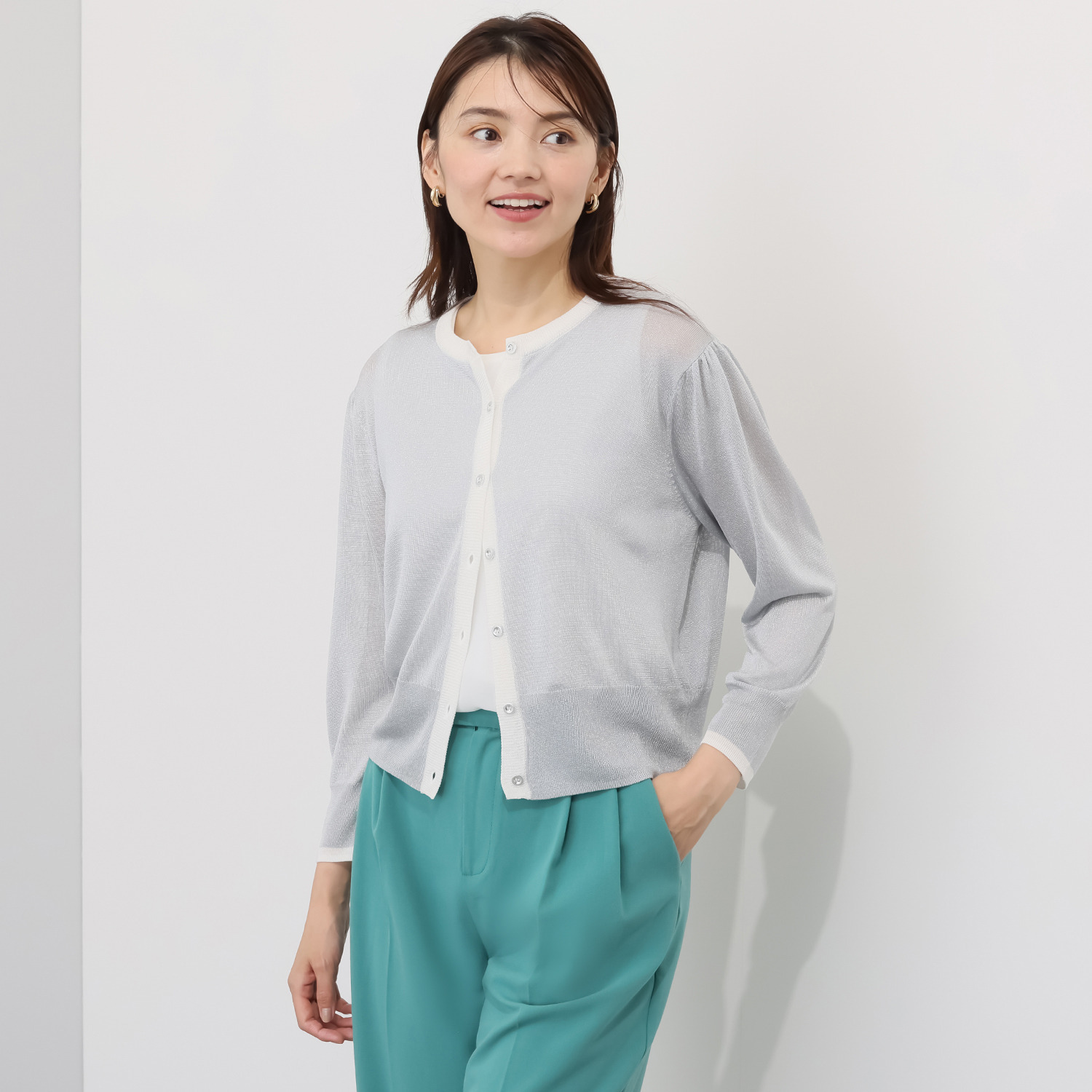 アンリック　オー　ブルー 接触冷感 シアーラメニット 上品大人見え カーディガン