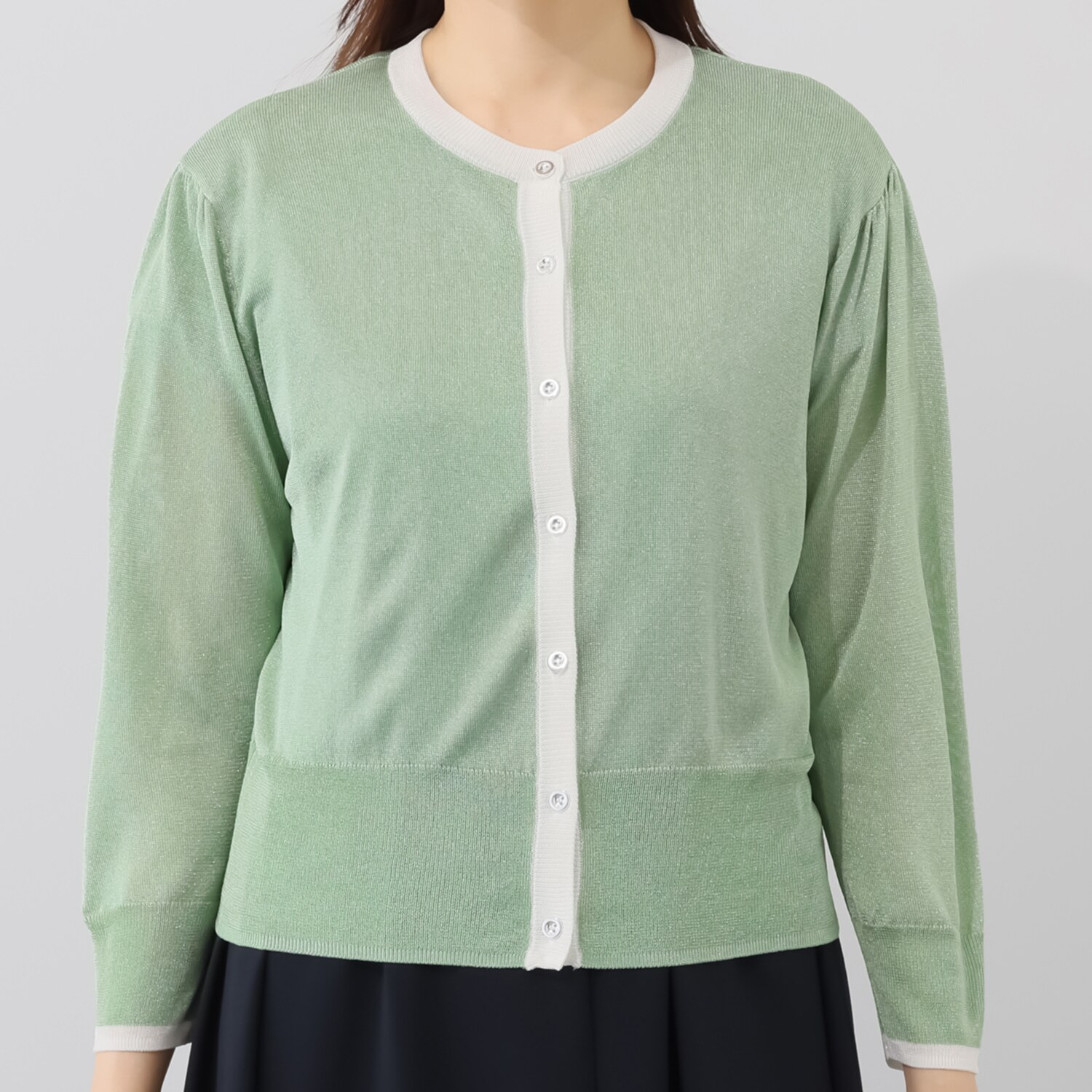 アンリック　オー　ブルー 接触冷感 シアーラメニット 上品大人見え カーディガン