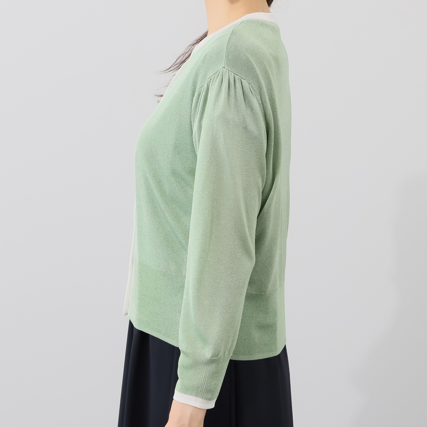 アンリック　オー　ブルー 接触冷感 シアーラメニット 上品大人見え カーディガン