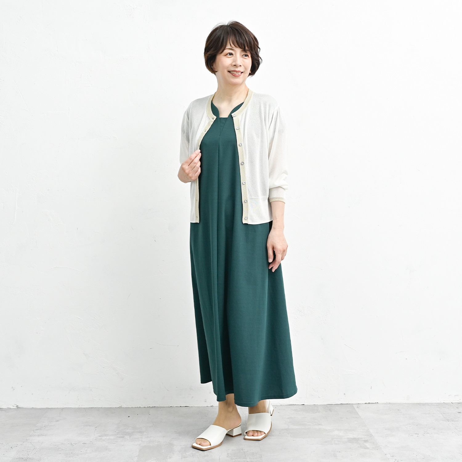 アンリック　オー　ブルー 接触冷感 シアーラメニット 上品大人見え カーディガン