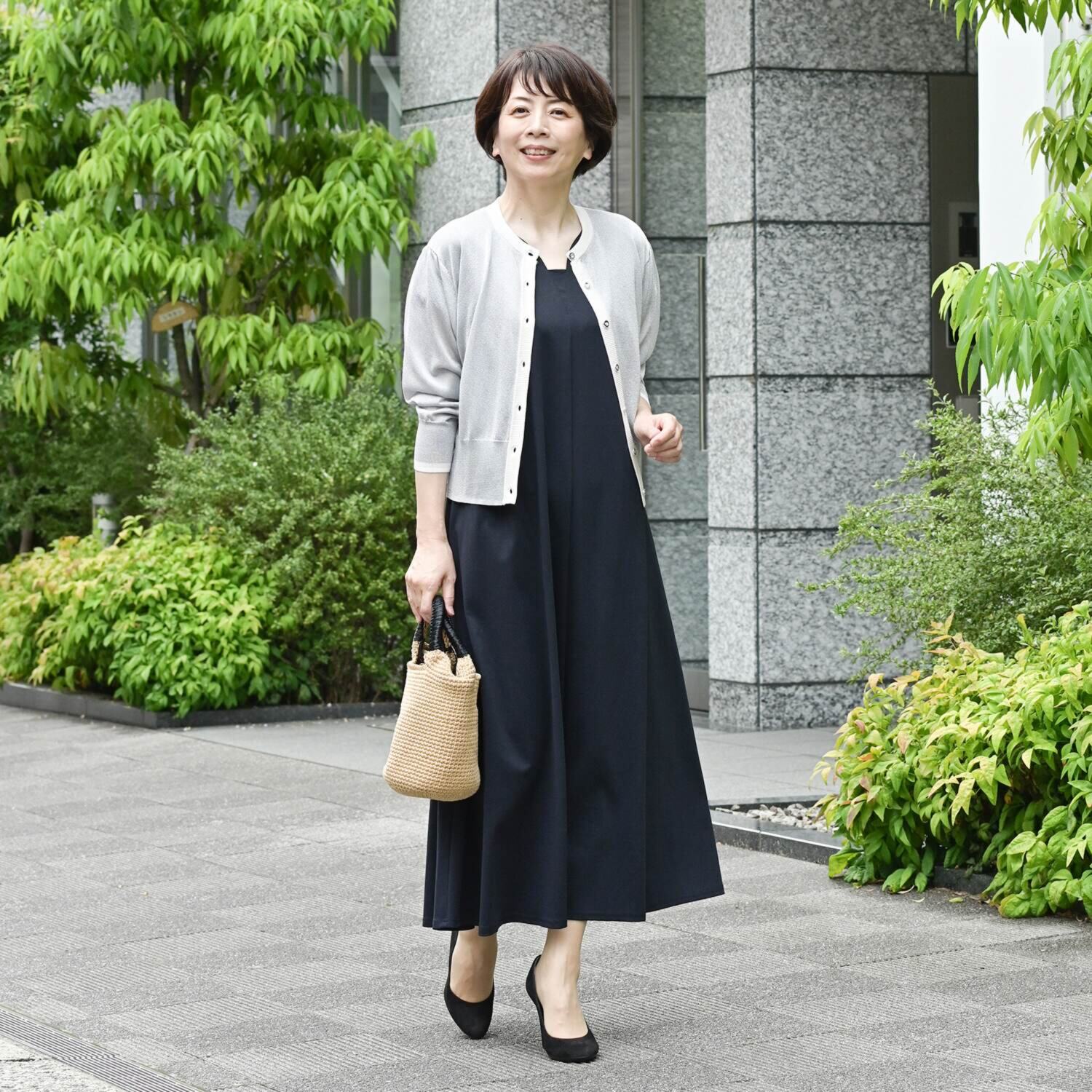 アンリック　オー　ブルー 接触冷感 シアーラメニット 上品大人見え カーディガン