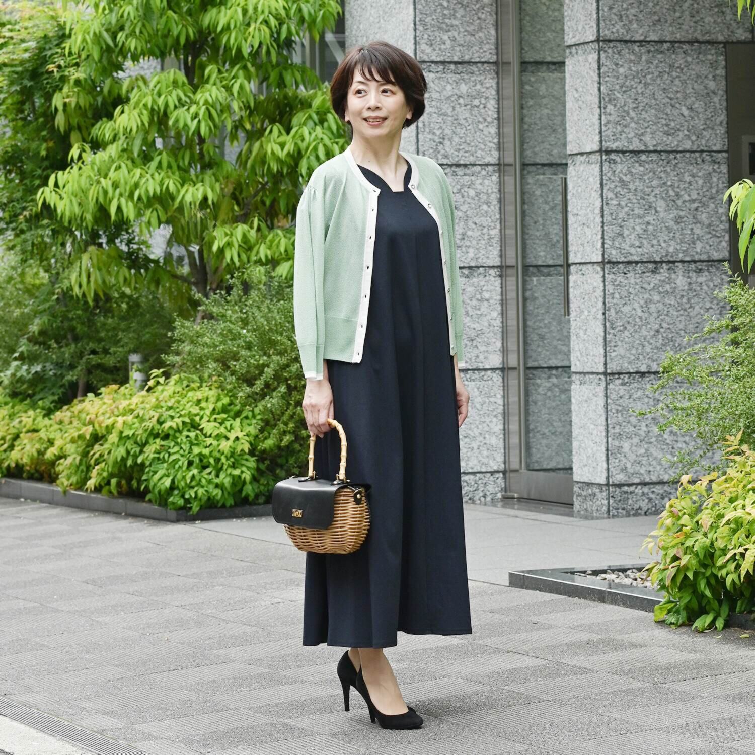 アンリック　オー　ブルー 接触冷感 シアーラメニット 上品大人見え カーディガン