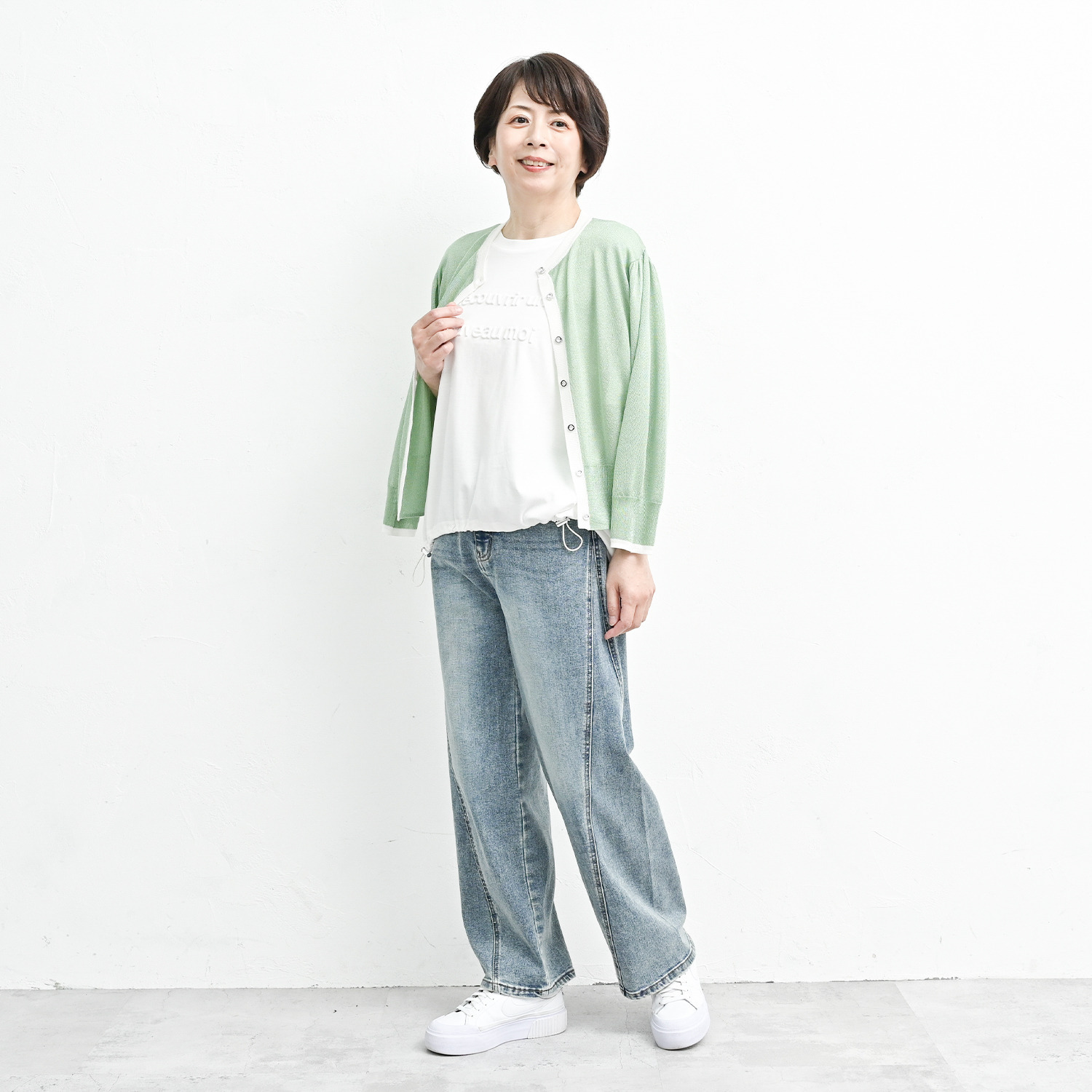 アンリック　オー　ブルー 接触冷感 シアーラメニット 上品大人見え カーディガン