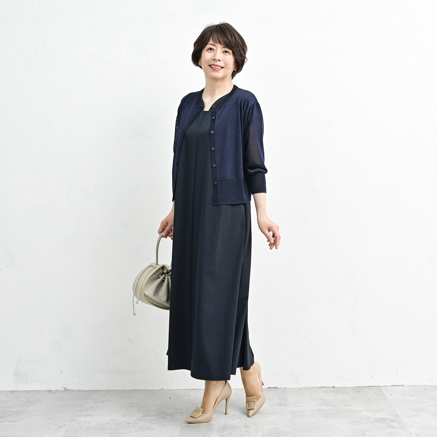 アンリック　オー　ブルー 接触冷感 シアーラメニット 上品大人見え カーディガン