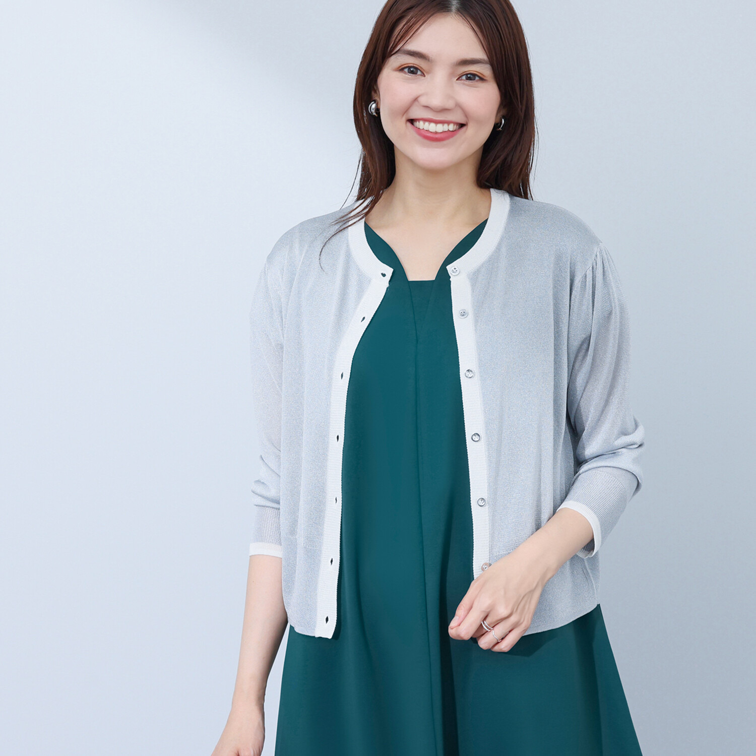 アンリック　オー　ブルー 接触冷感 シアーラメニット 上品大人見え カーディガン