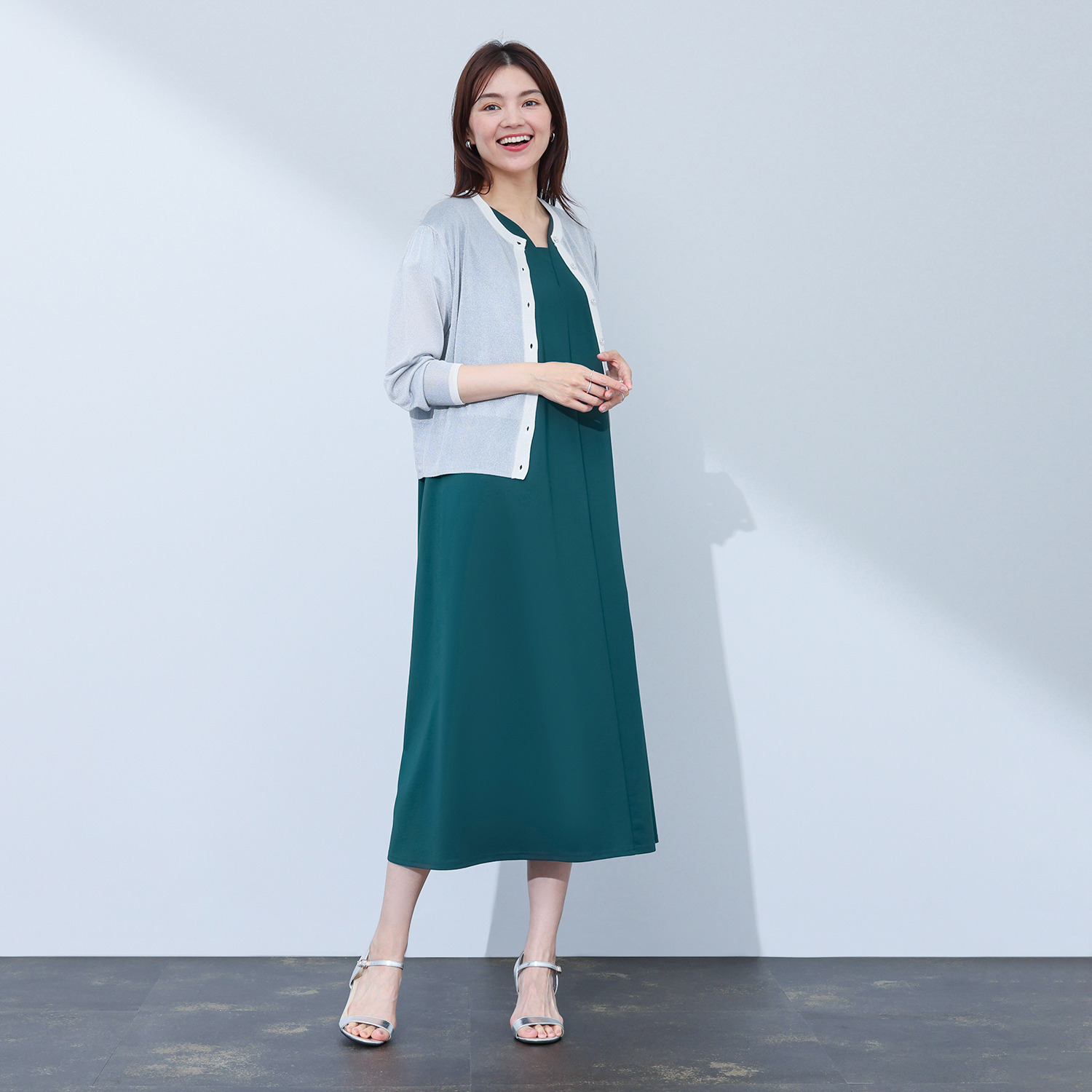 アンリック　オー　ブルー 接触冷感 シアーラメニット 上品大人見え カーディガン