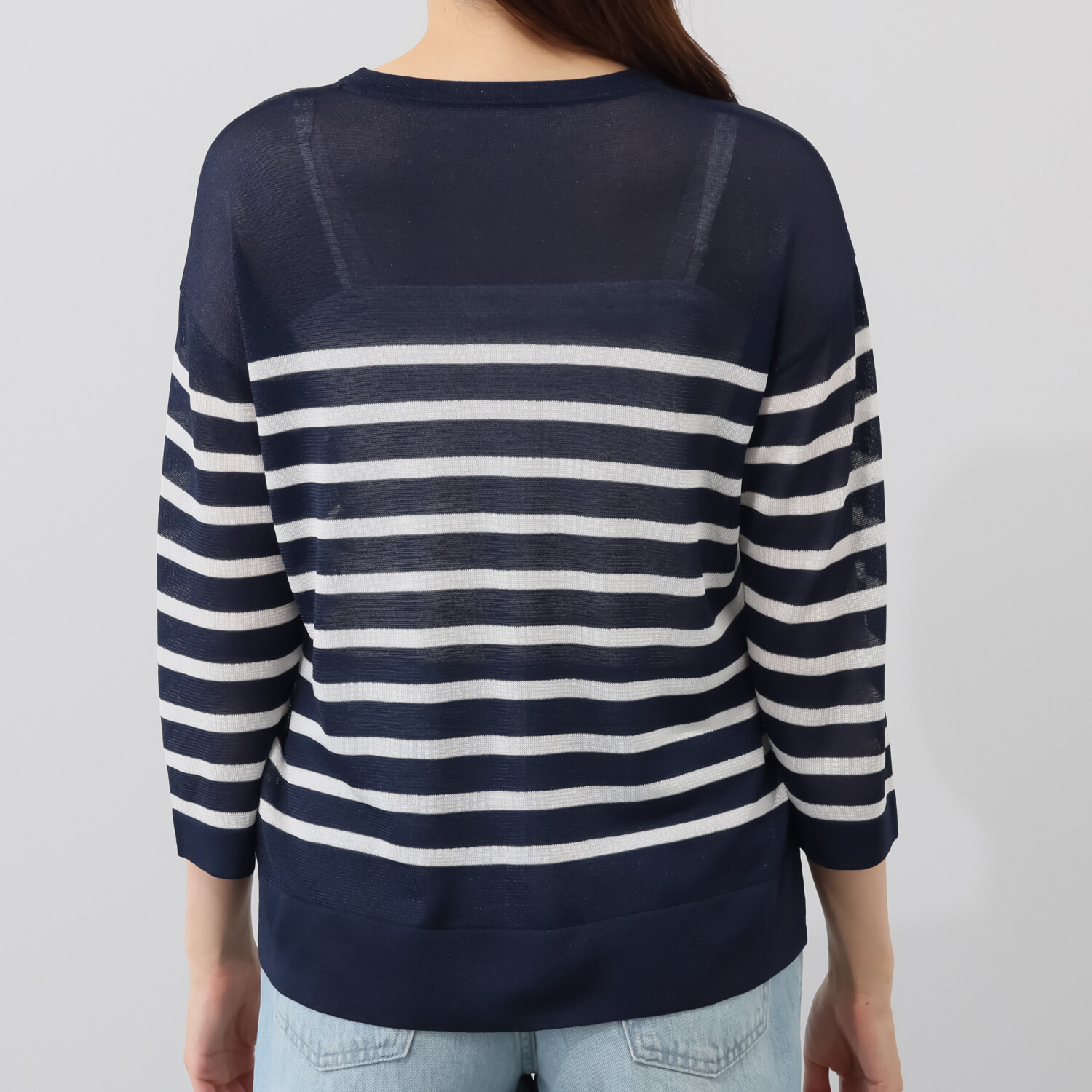 アンリック　オー　ブルー 接触冷感 シアーラメニット 上品大人見え ボーダープルオーバー