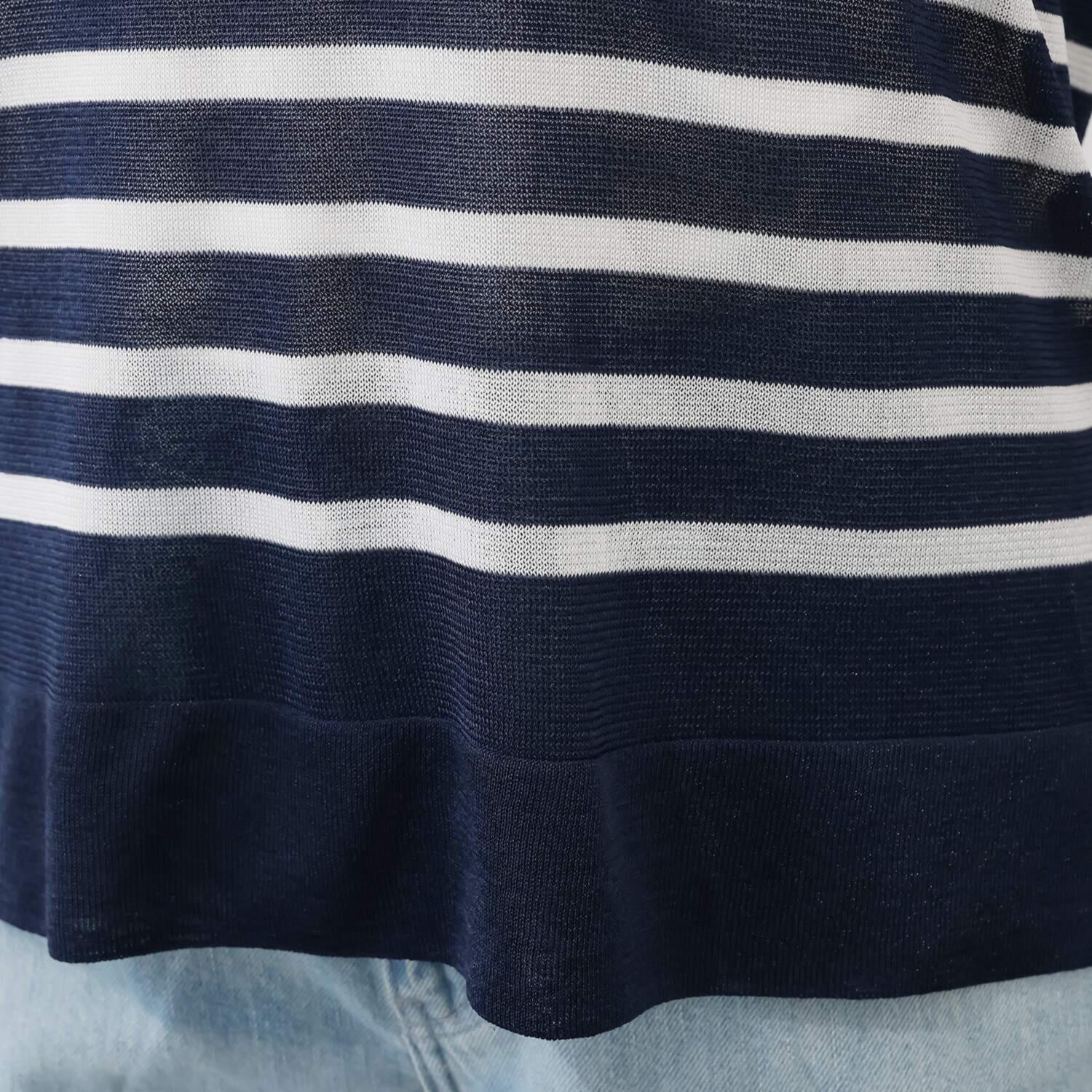 アンリック　オー　ブルー 接触冷感 シアーラメニット 上品大人見え ボーダープルオーバー