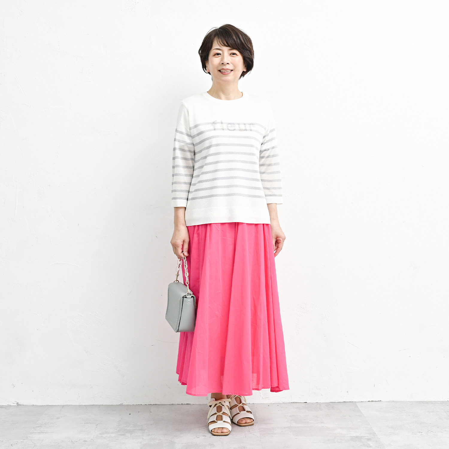 アンリック　オー　ブルー 接触冷感 シアーラメニット 上品大人見え ボーダープルオーバー