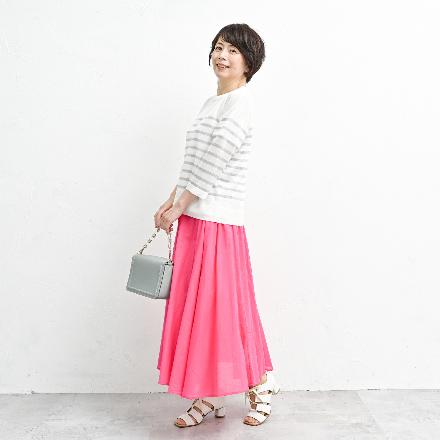 アンリック　オー　ブルー 接触冷感 シアーラメニット 上品大人見え ボーダープルオーバー