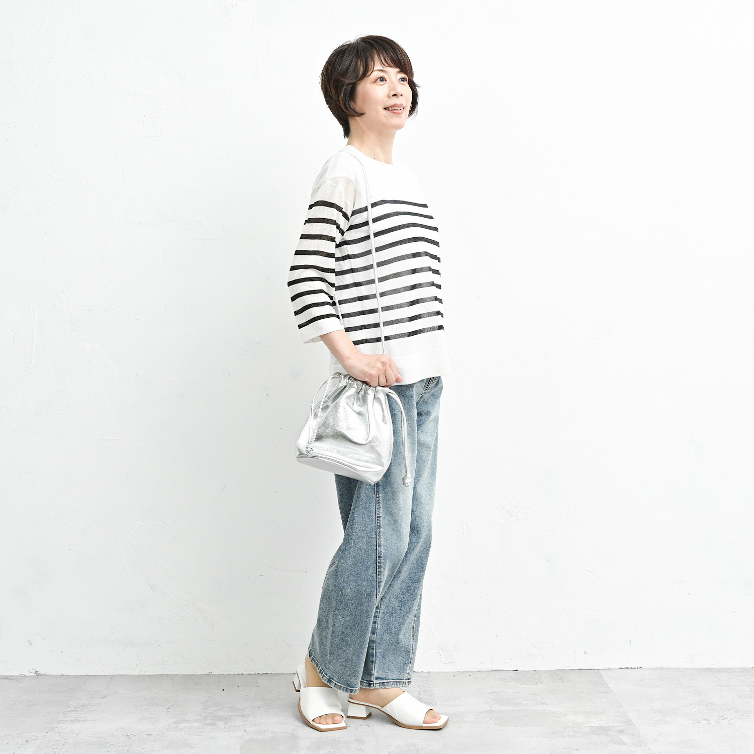 アンリック　オー　ブルー 接触冷感 シアーラメニット 上品大人見え ボーダープルオーバー