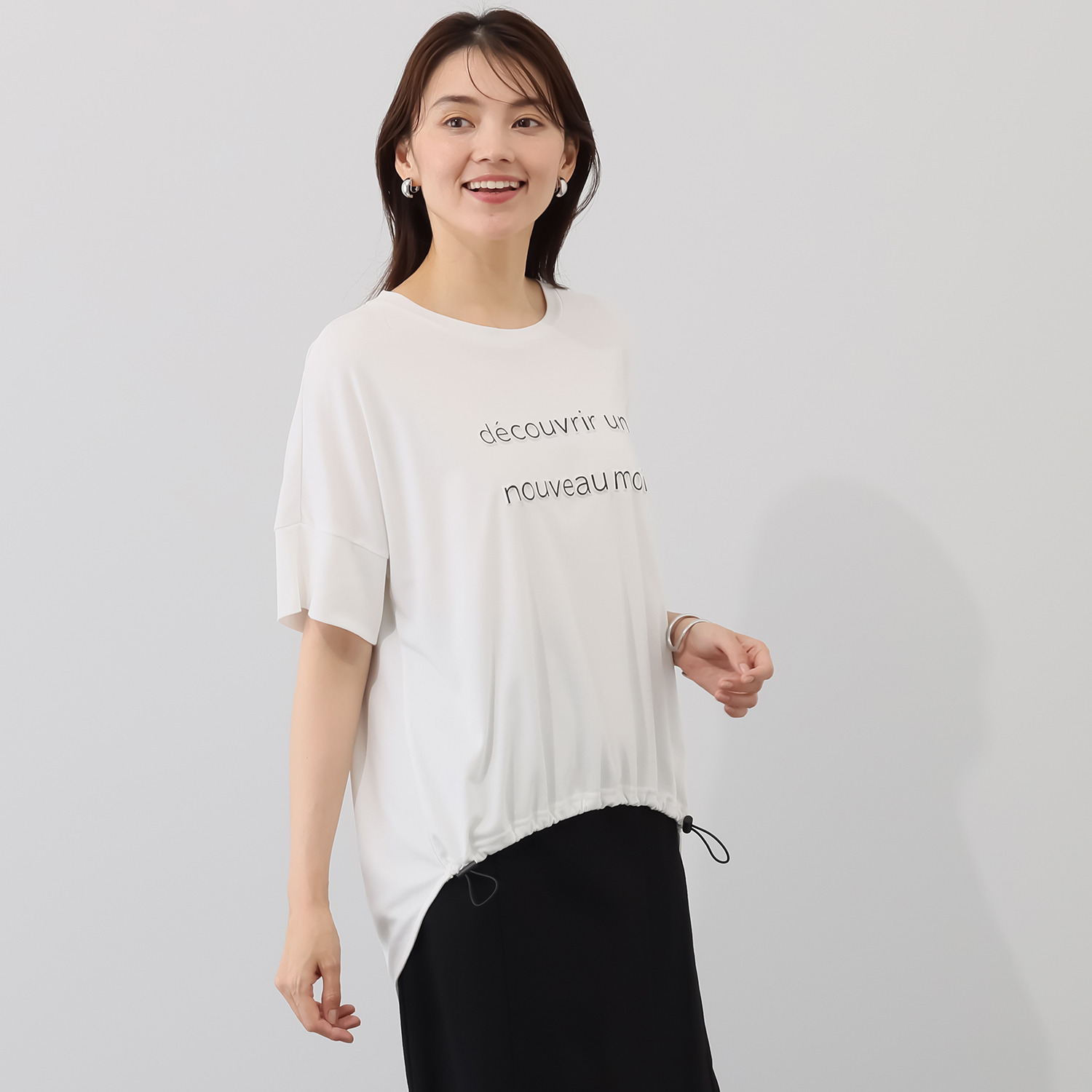 アンリック　オー　ブルー コットンスムース エンボス＆プリント 前裾ドローストリング プルオーバー