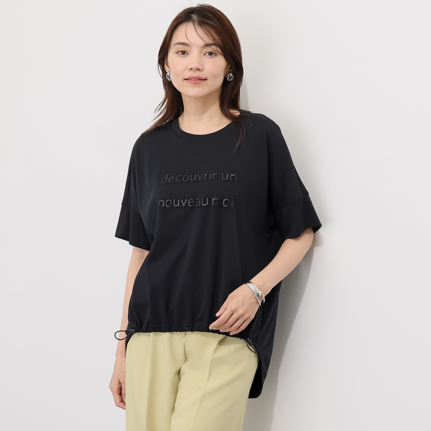 アンリック　オー　ブルー コットンスムース エンボス＆プリント 前裾ドローストリング プルオーバー