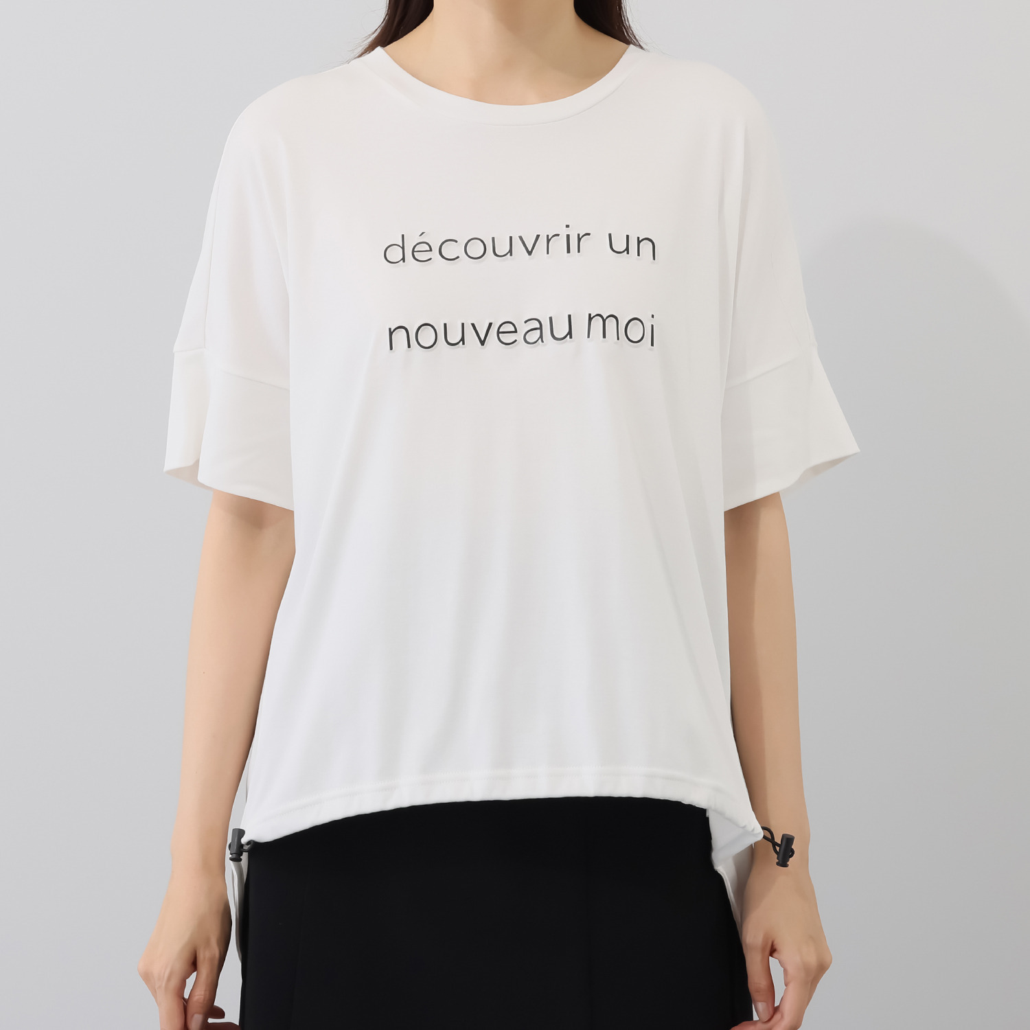 アンリック　オー　ブルー コットンスムース エンボス＆プリント 前裾ドローストリング プルオーバー