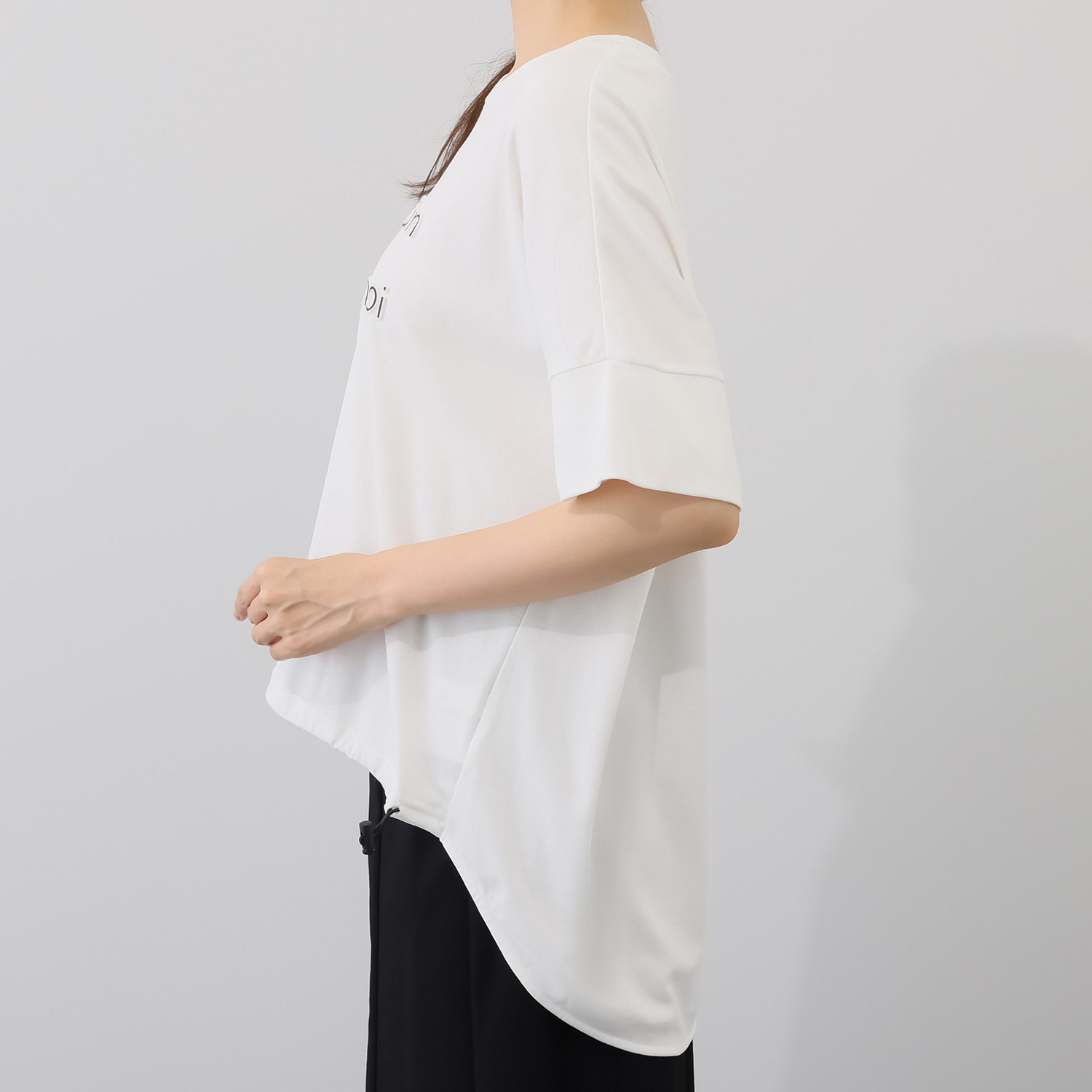 アンリック　オー　ブルー コットンスムース エンボス＆プリント 前裾ドローストリング プルオーバー