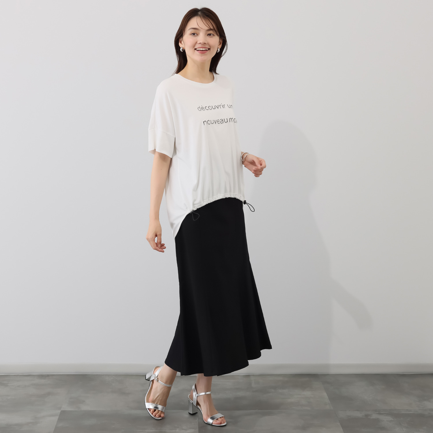 アンリック　オー　ブルー コットンスムース エンボス＆プリント 前裾ドローストリング プルオーバー