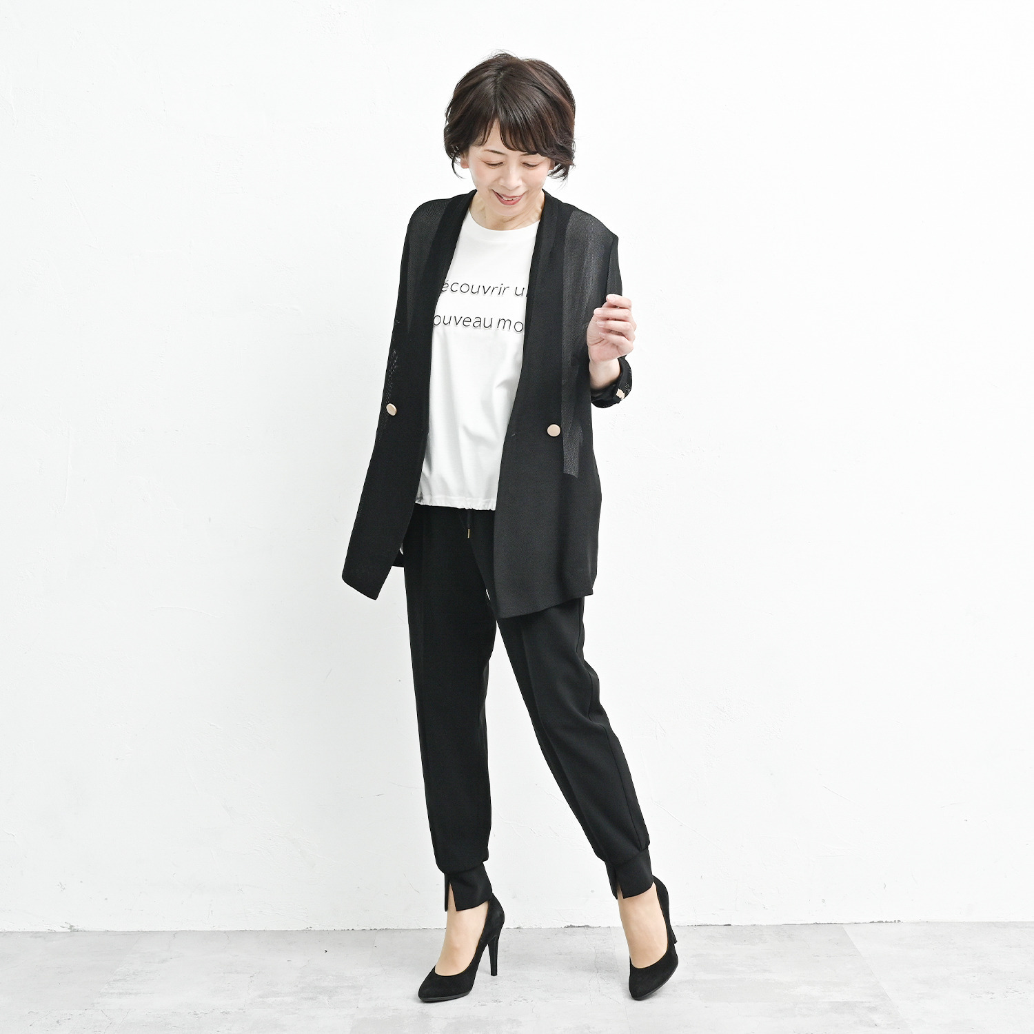 アンリック　オー　ブルー コットンスムース エンボス＆プリント 前裾ドローストリング プルオーバー