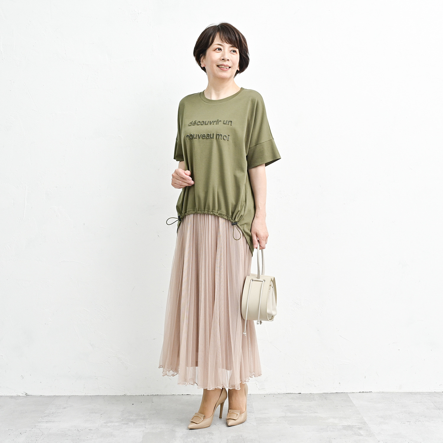 アンリック　オー　ブルー コットンスムース エンボス＆プリント 前裾ドローストリング プルオーバー