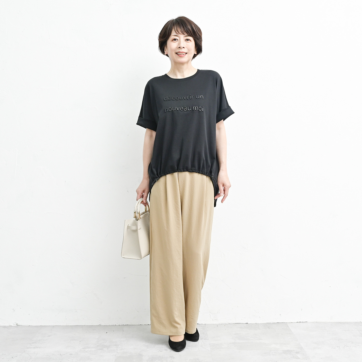 アンリック　オー　ブルー コットンスムース エンボス＆プリント 前裾ドローストリング プルオーバー