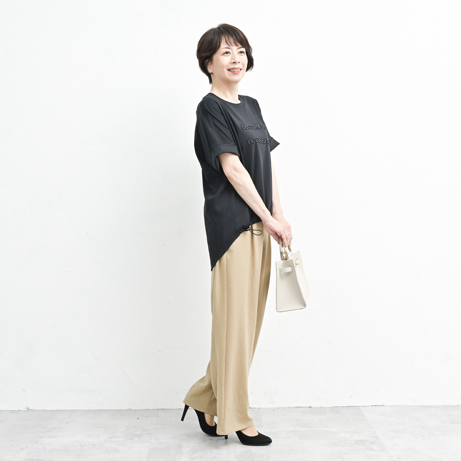 アンリック　オー　ブルー コットンスムース エンボス＆プリント 前裾ドローストリング プルオーバー