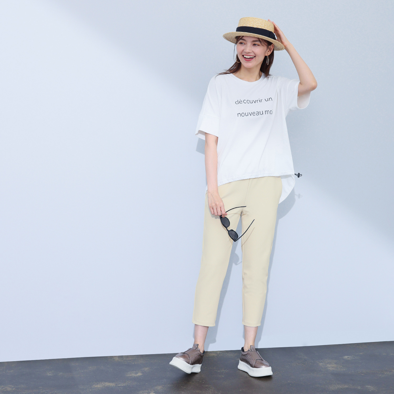 アンリック　オー　ブルー コットンスムース エンボス＆プリント 前裾ドローストリング プルオーバー