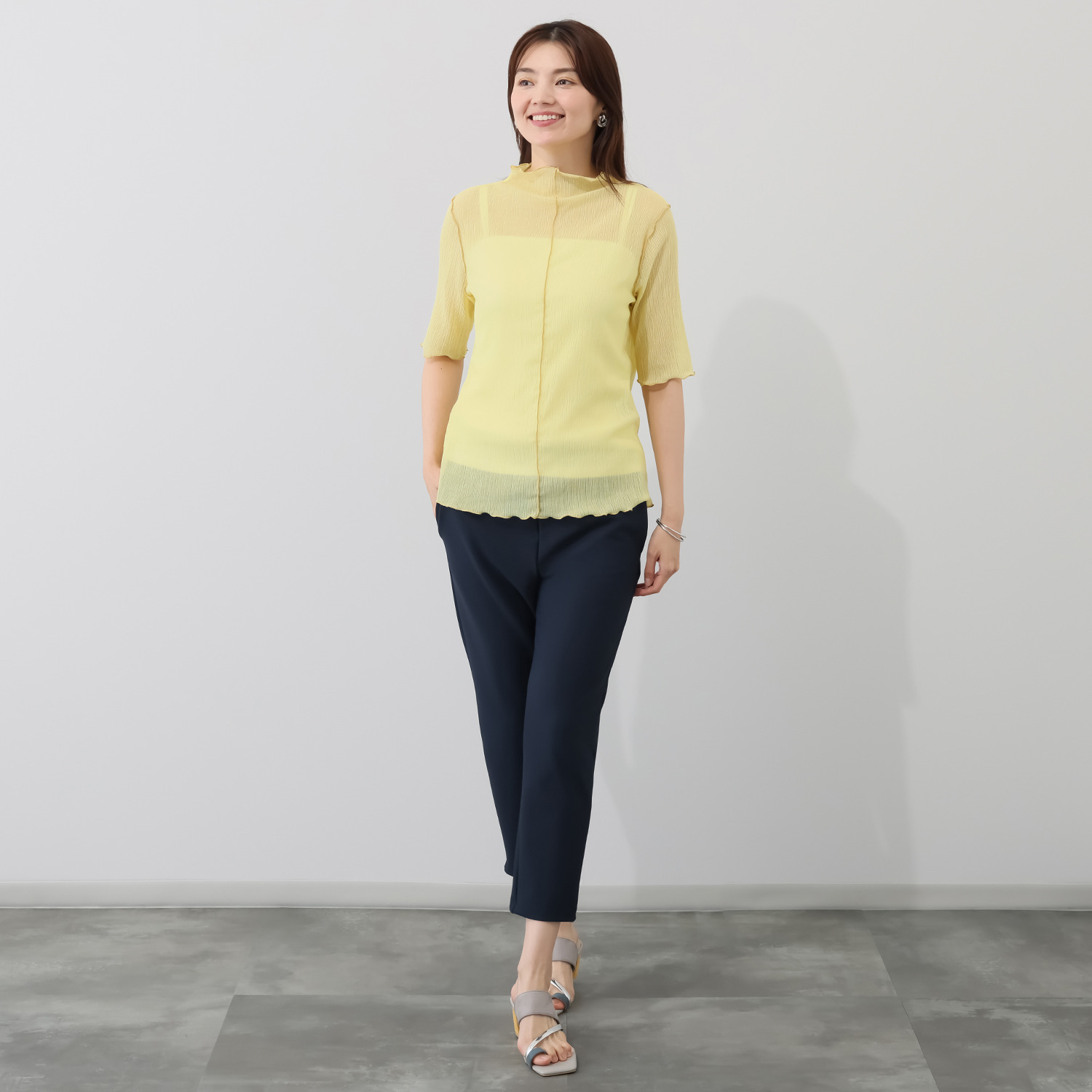 アンリック　オー　ブルー シェルタリングドライＲ カルゼ編 ラメリブアクセント リラックスパンツ