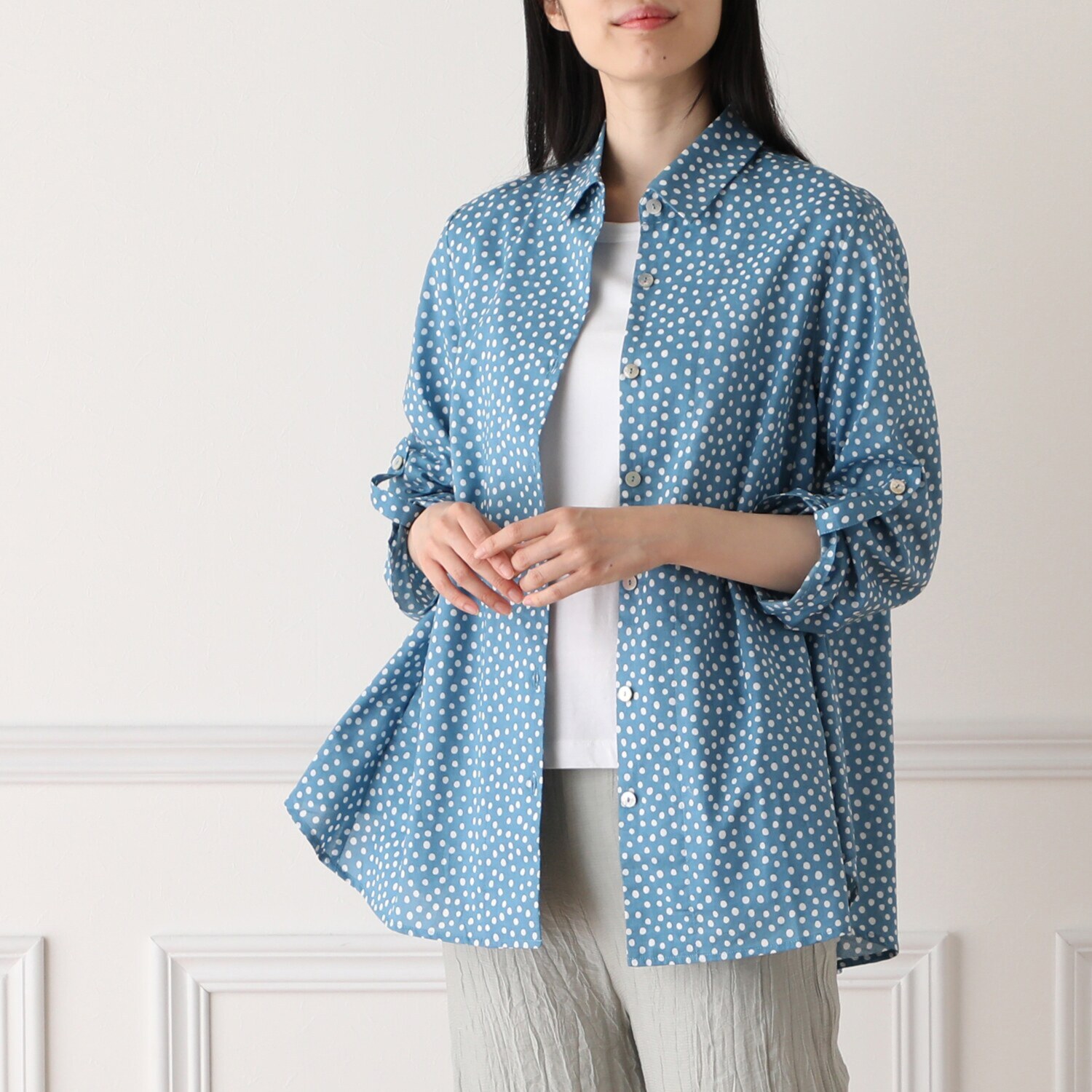 ＷＩＮＤ 綿ローン 水玉柄トップス