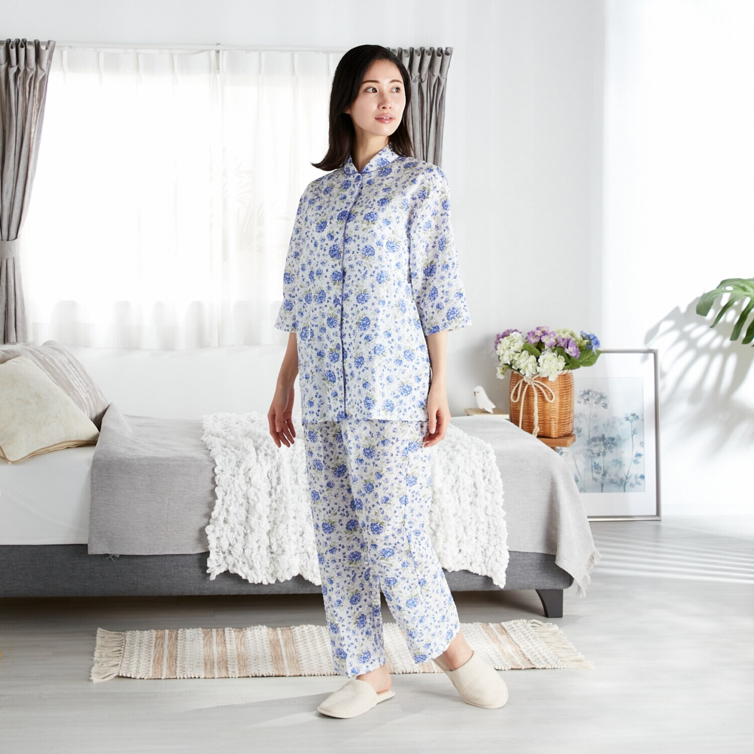 ＷＩＮＤ ローンリップル アジサイ柄 パジャマ