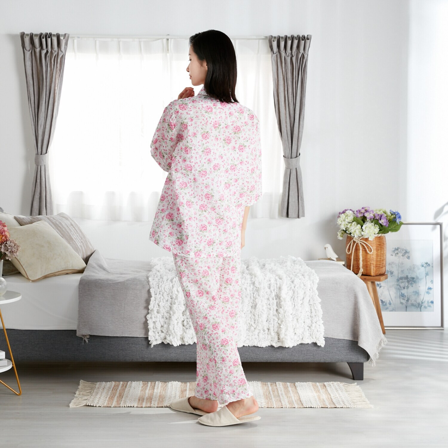 ＷＩＮＤ ローンリップル アジサイ柄 パジャマ