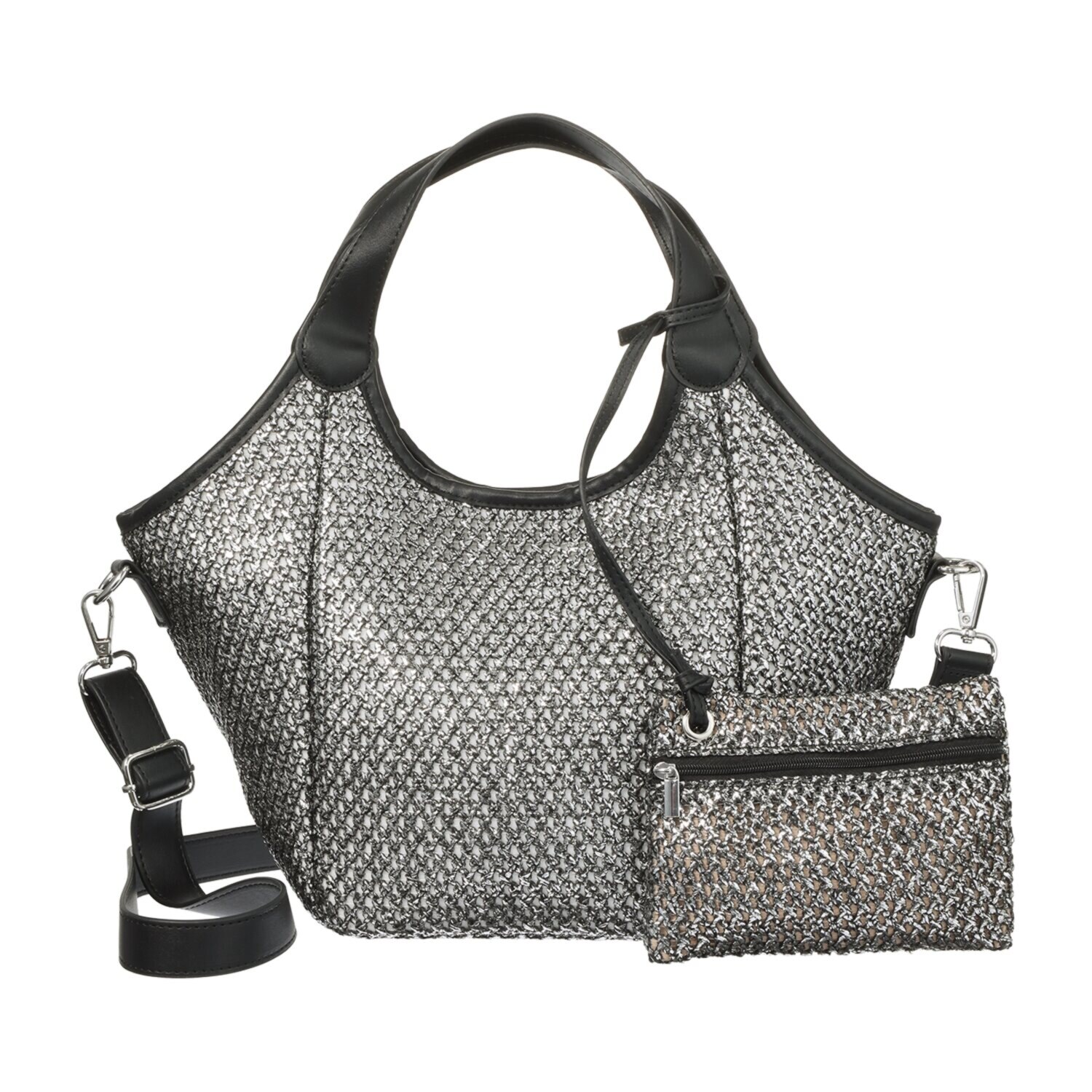 トーチ ミニポーチアクセント メタリック編み込み ２ウェイバッグ