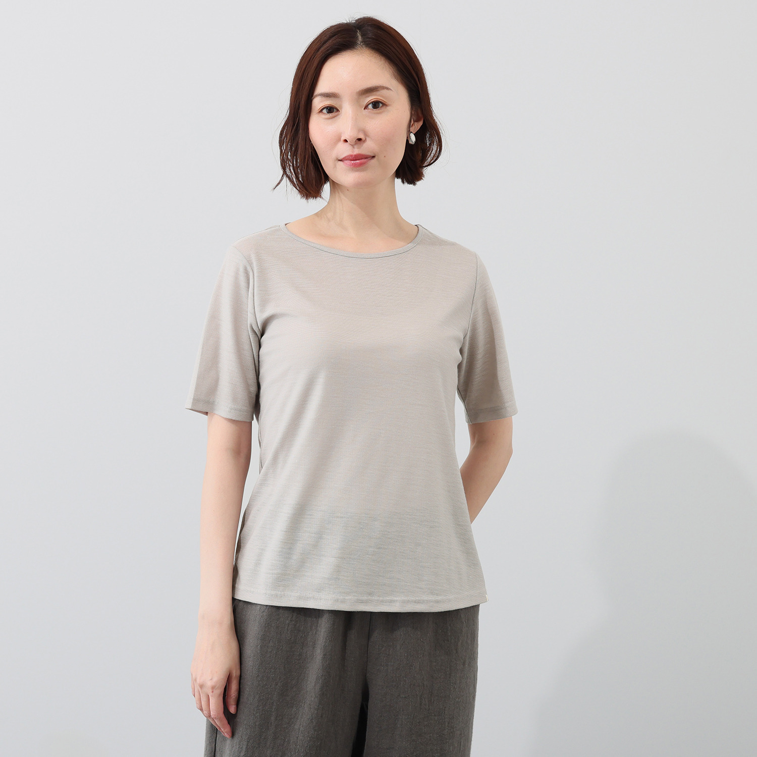 たおやか美 日本製 麻１００％ シルクプロテイン加工 ウォッシャブル 五分袖プルオーバー