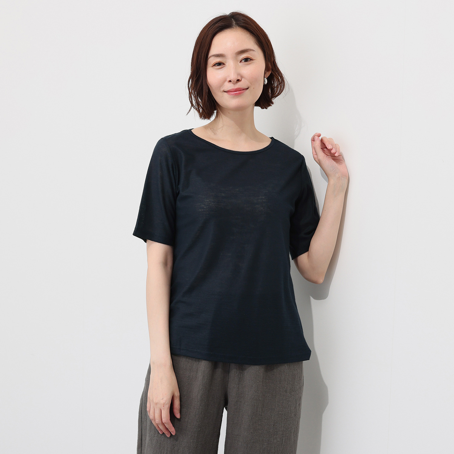 たおやか美 日本製 麻１００％ シルクプロテイン加工 ウォッシャブル 五分袖プルオーバー