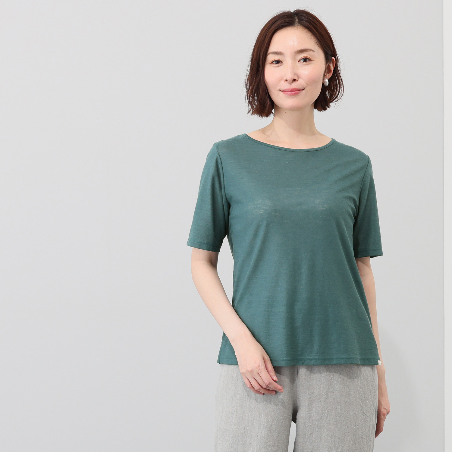 たおやか美 日本製 麻１００％ シルクプロテイン加工 ウォッシャブル 五分袖プルオーバー