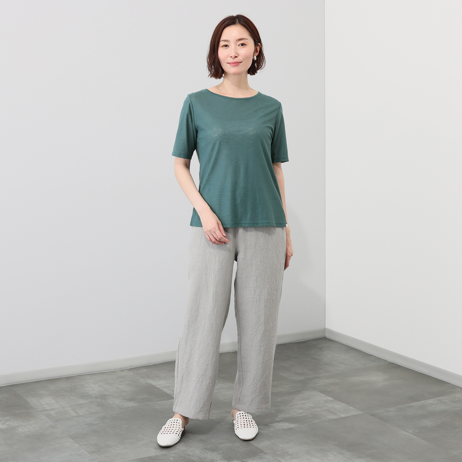 たおやか美 日本製 麻１００％ シルクプロテイン加工 ウォッシャブル 五分袖プルオーバー