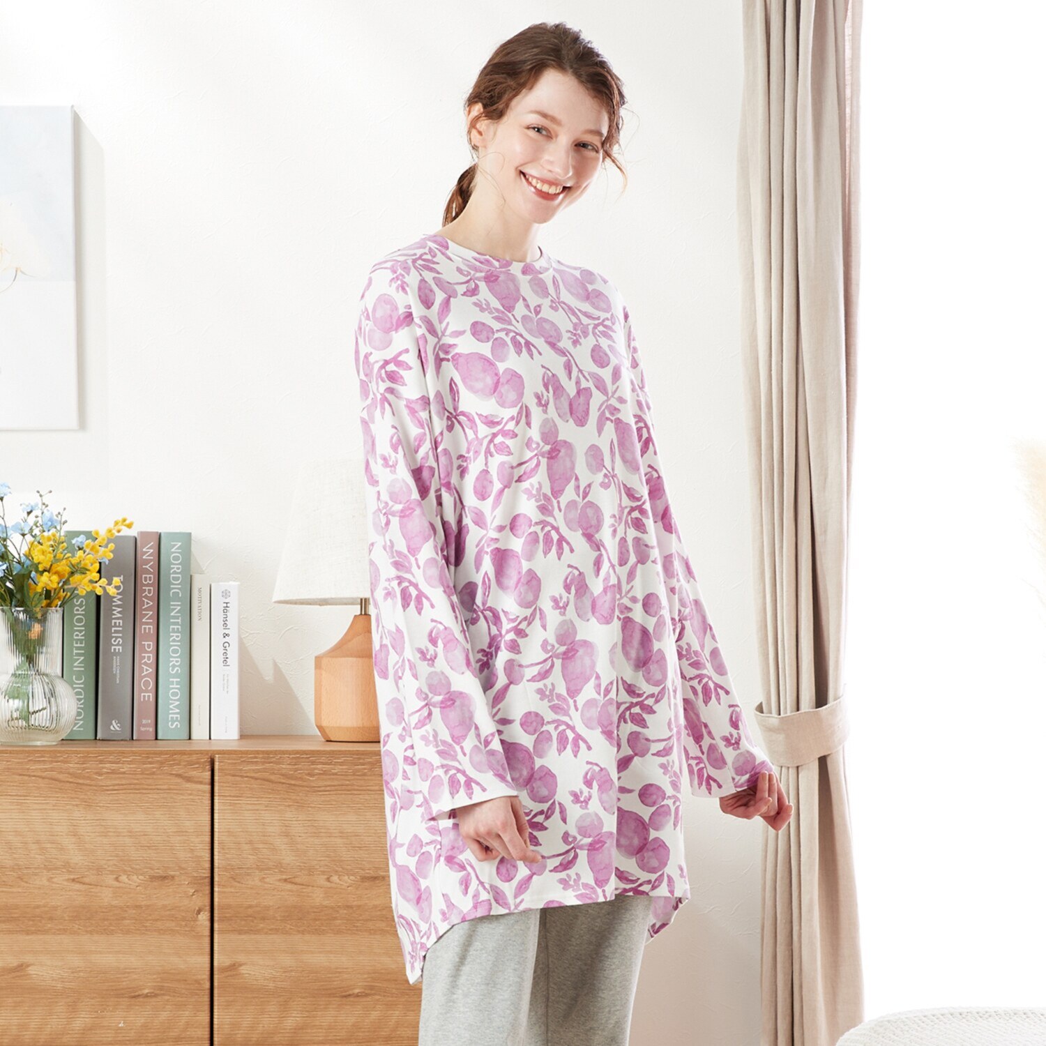 ナルエー コットン１００％ スムース 洋ナシデザイン ロングＴシャツ