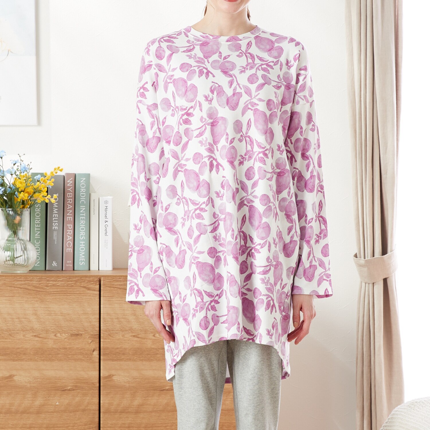 ナルエー コットン１００％ スムース 洋ナシデザイン ロングＴシャツ