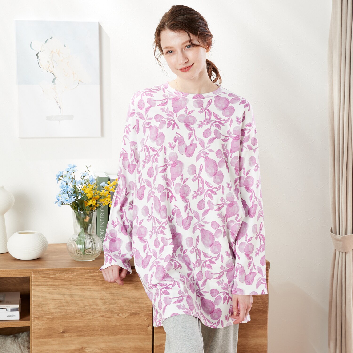 ナルエー コットン１００％ スムース 洋ナシデザイン ロングＴシャツ