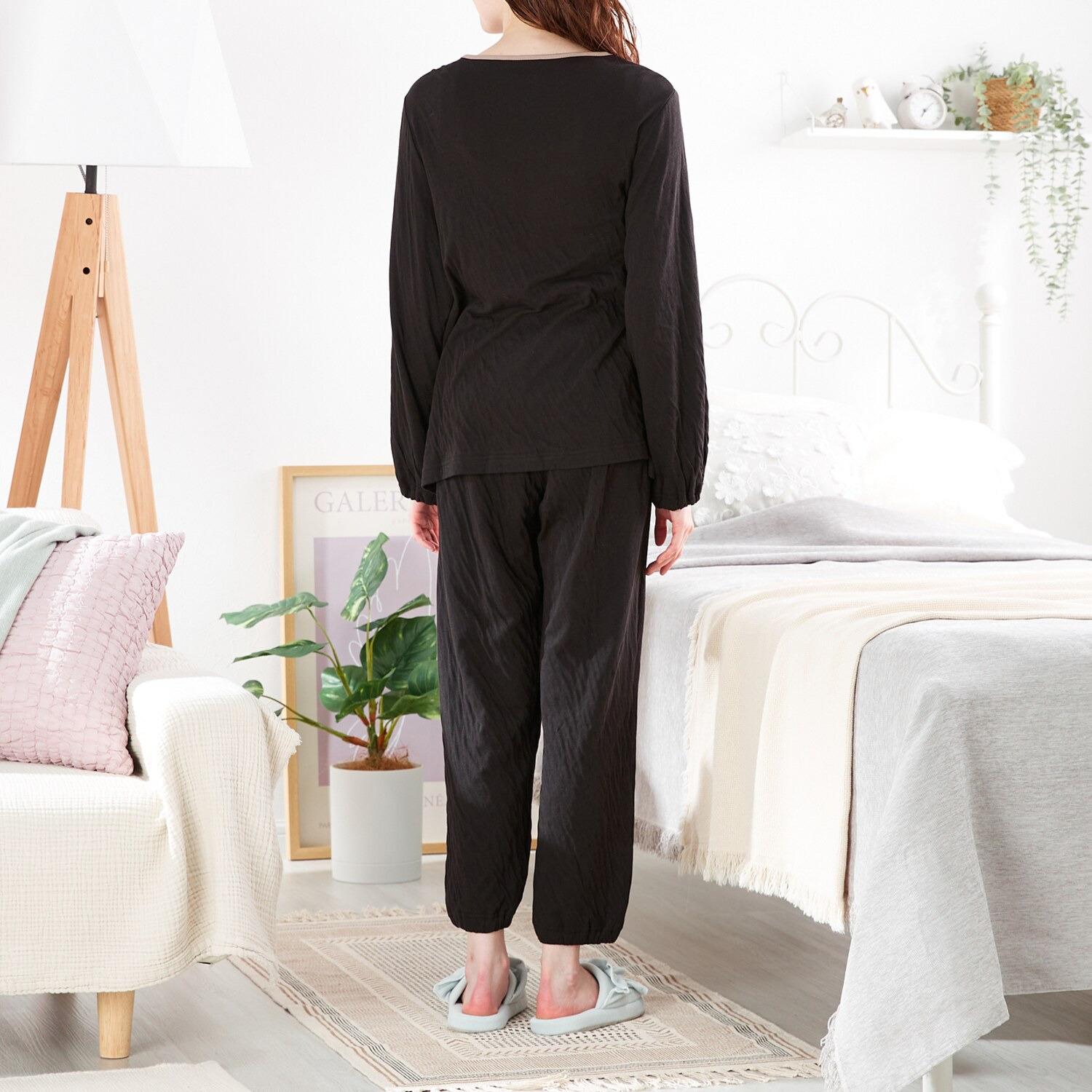 ナルエー 綿１００％接結 リーフキルト ルームウェア上下セット