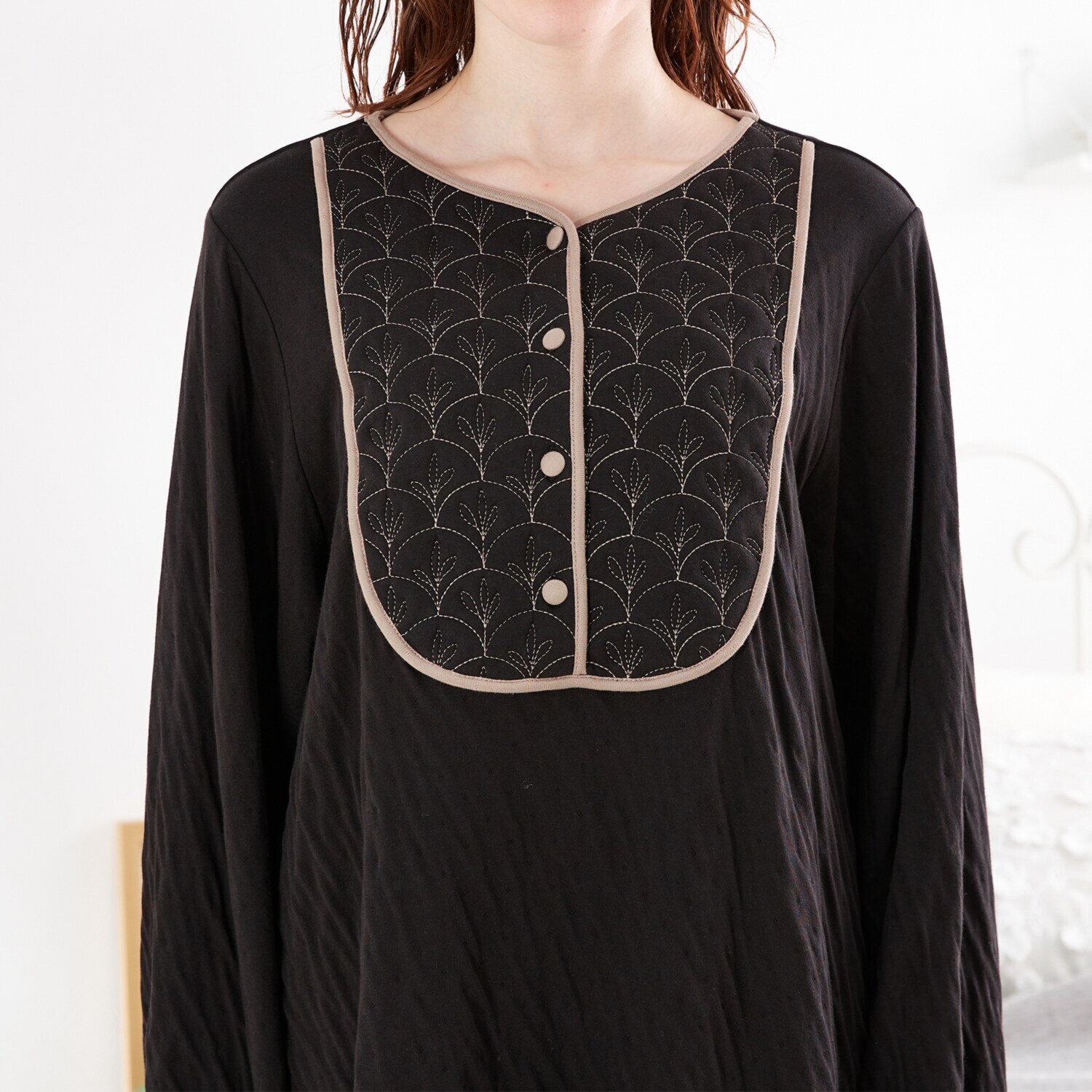 ナルエー 綿１００％接結 リーフキルト ルームウェア上下セット