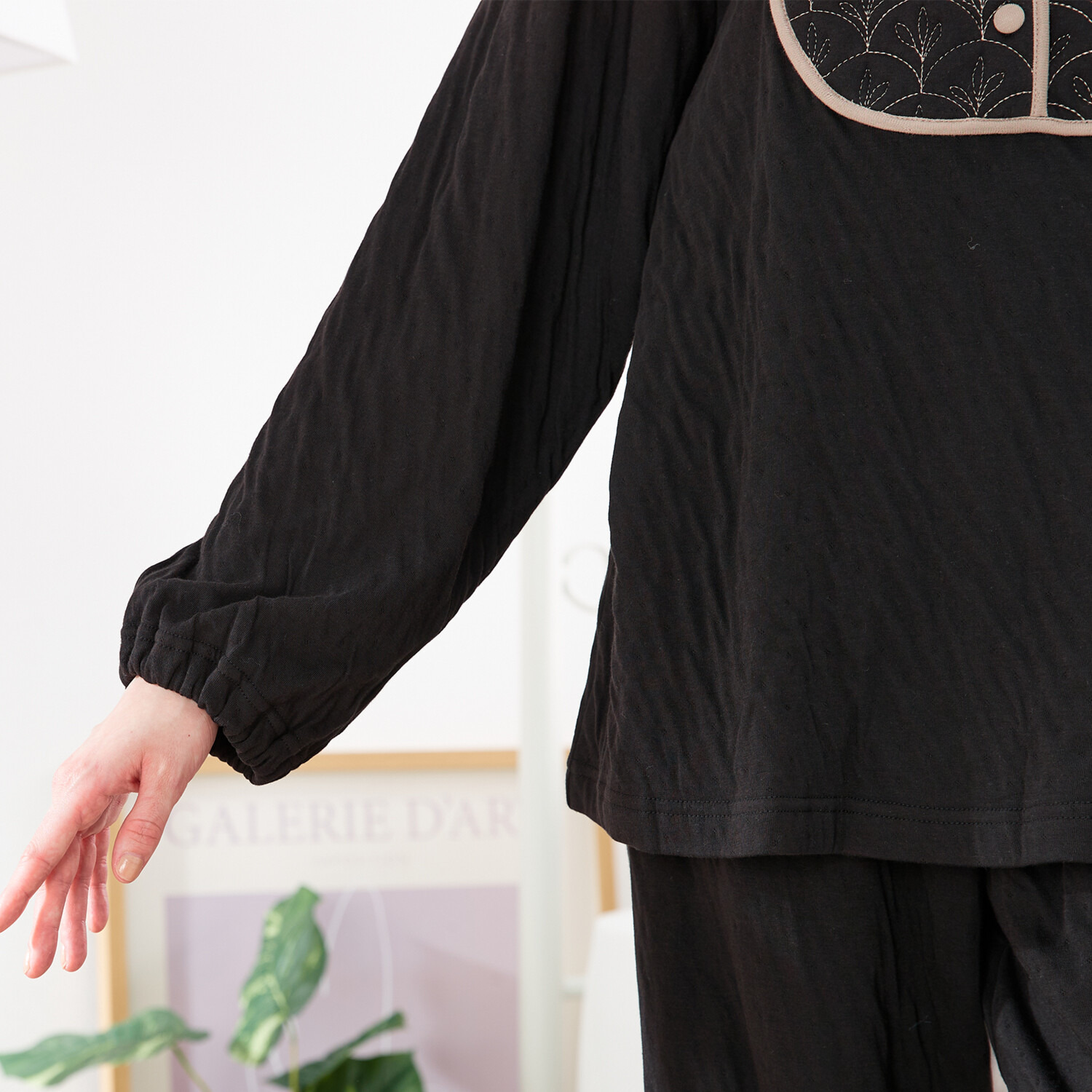 ナルエー 綿１００％接結 リーフキルト ルームウェア上下セット