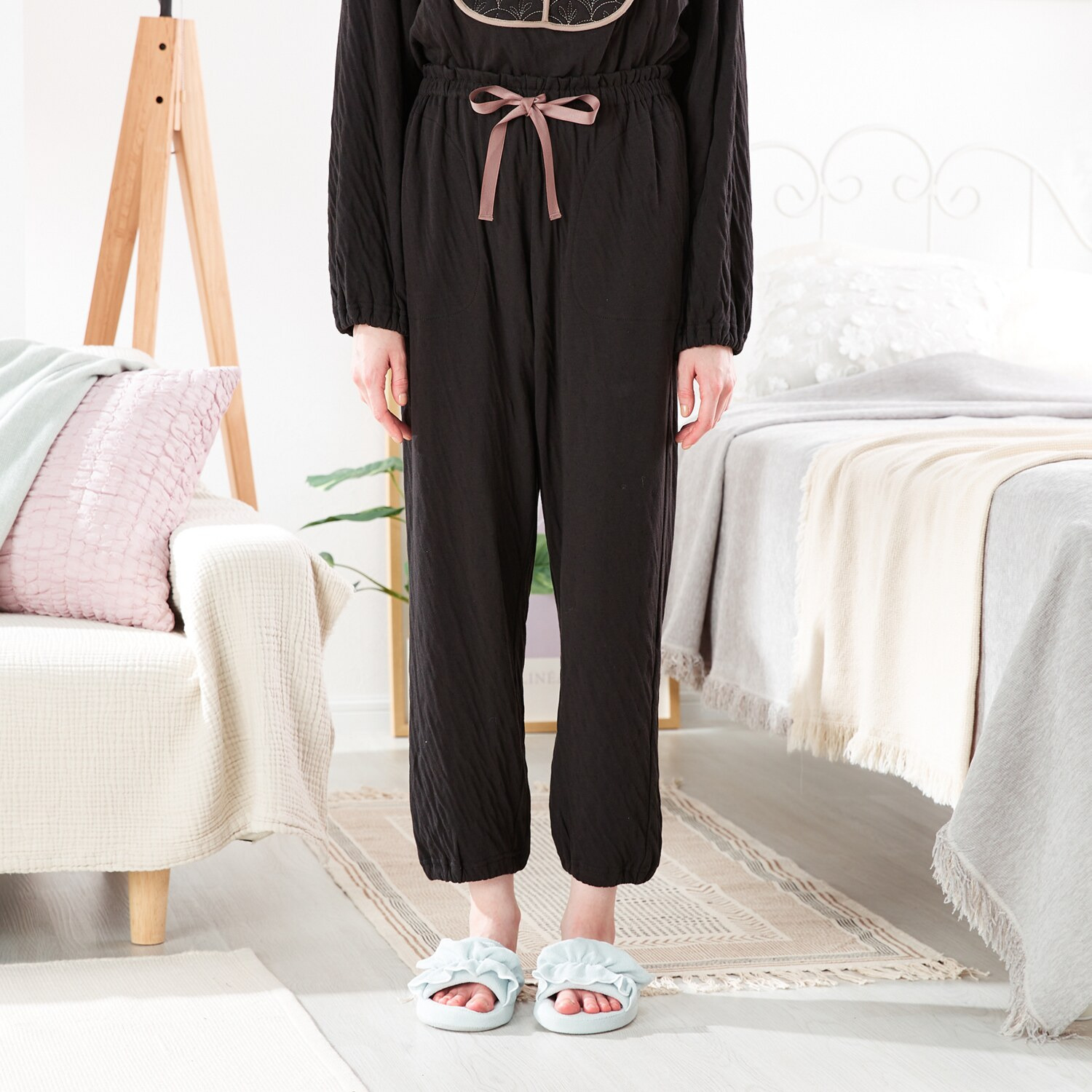 ナルエー 綿１００％接結 リーフキルト ルームウェア上下セット