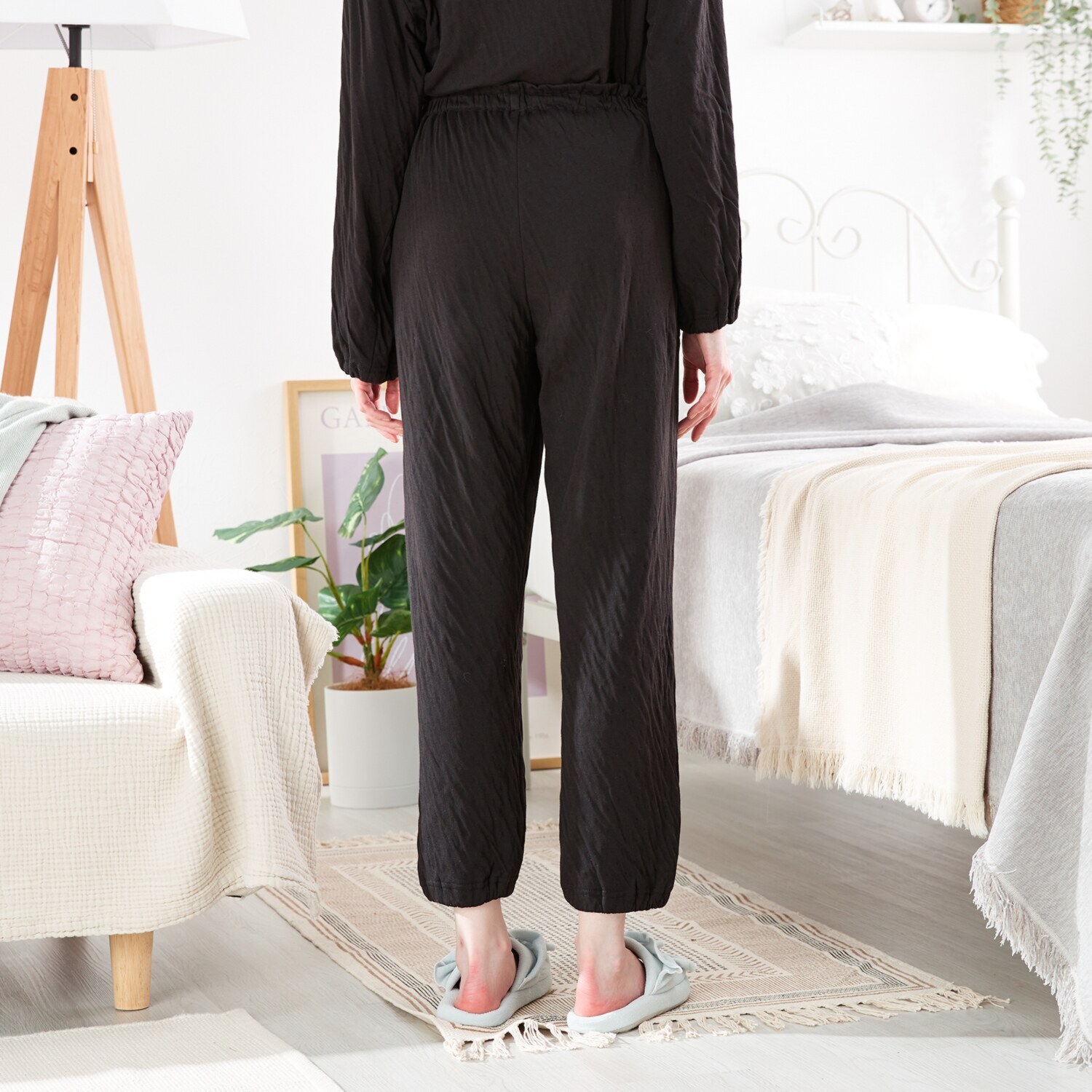 ナルエー 綿１００％接結 リーフキルト ルームウェア上下セット