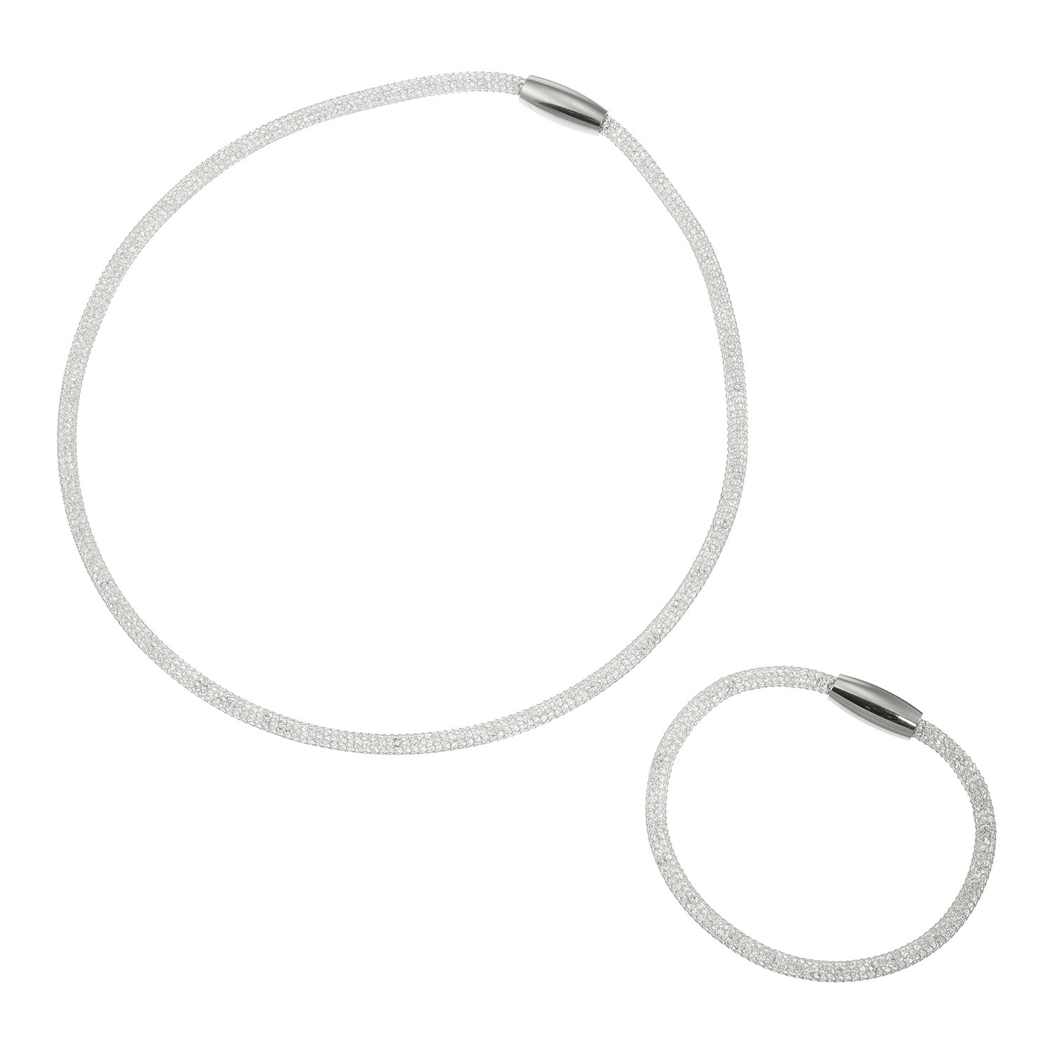 エービーステン ステンレス キラキラビジュウ入り メッシュネックレス＆ ブレスレットセット