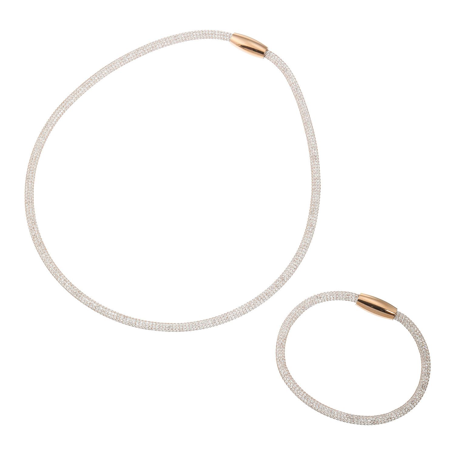 エービーステン ステンレス キラキラビジュウ入り メッシュネックレス＆ ブレスレットセット